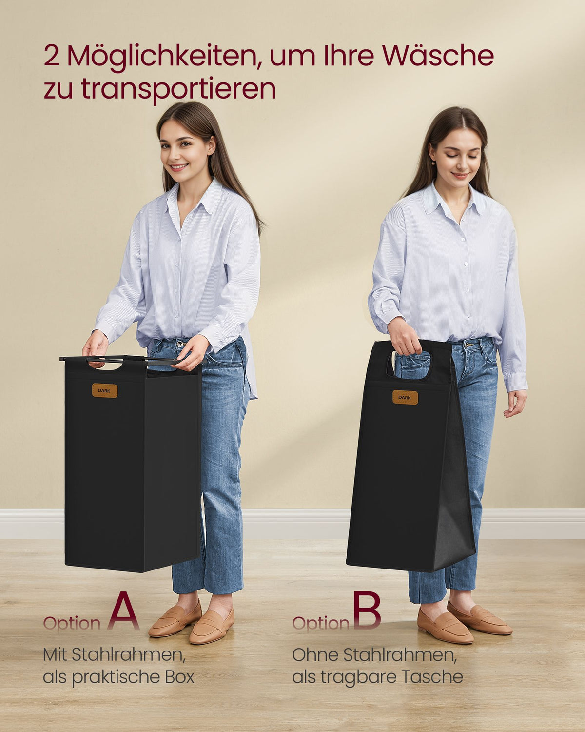 Wäschekorbwagen 2 x 50L - Wäschekorb mit Rädern