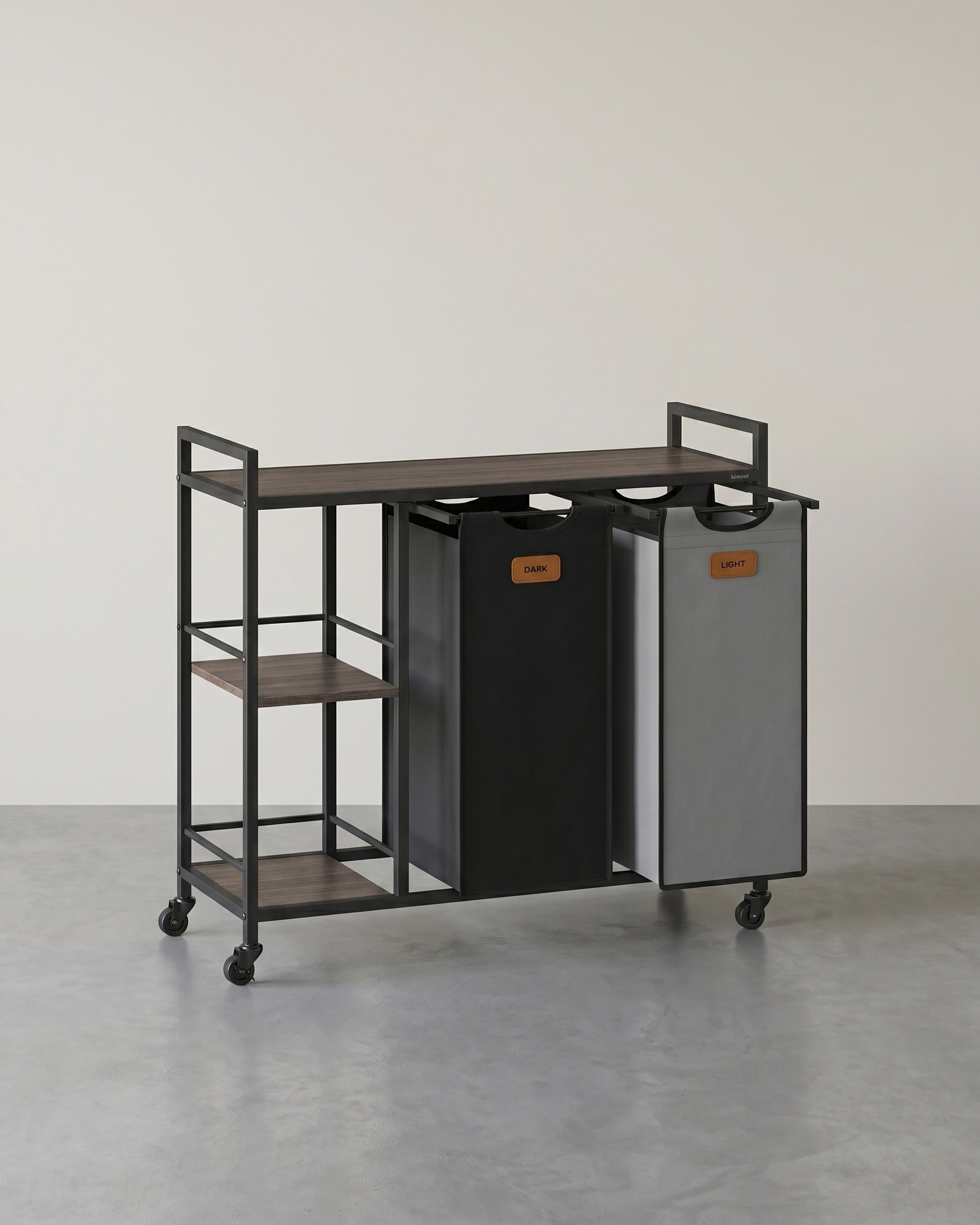 Wäschekorbwagen 2 x 50L - Wäschekorb mit Rädern – Dunkel