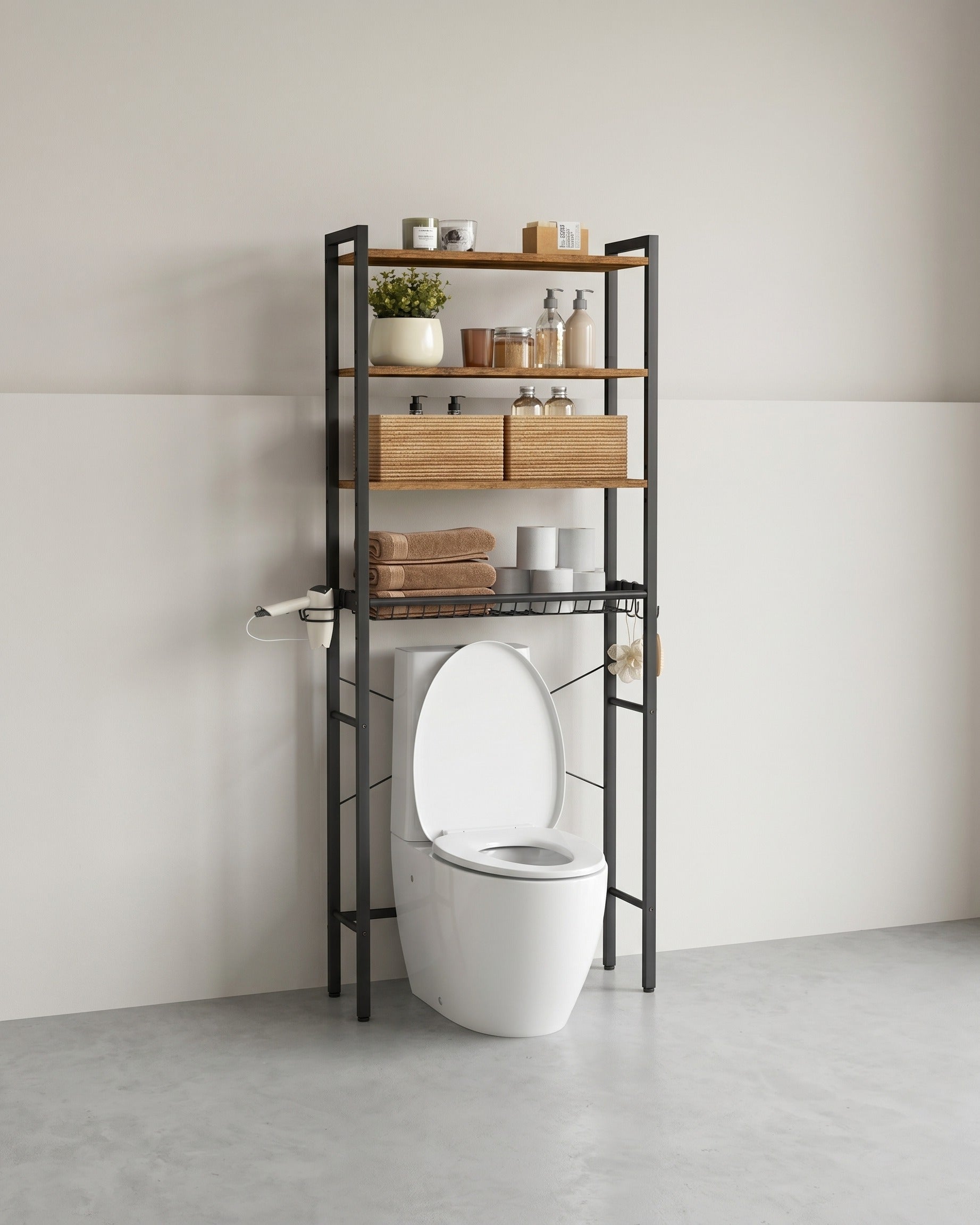 Badregal Über Toilette - Stahlrahmen Mit Holzböden - Für Kompaktes Badezimmer