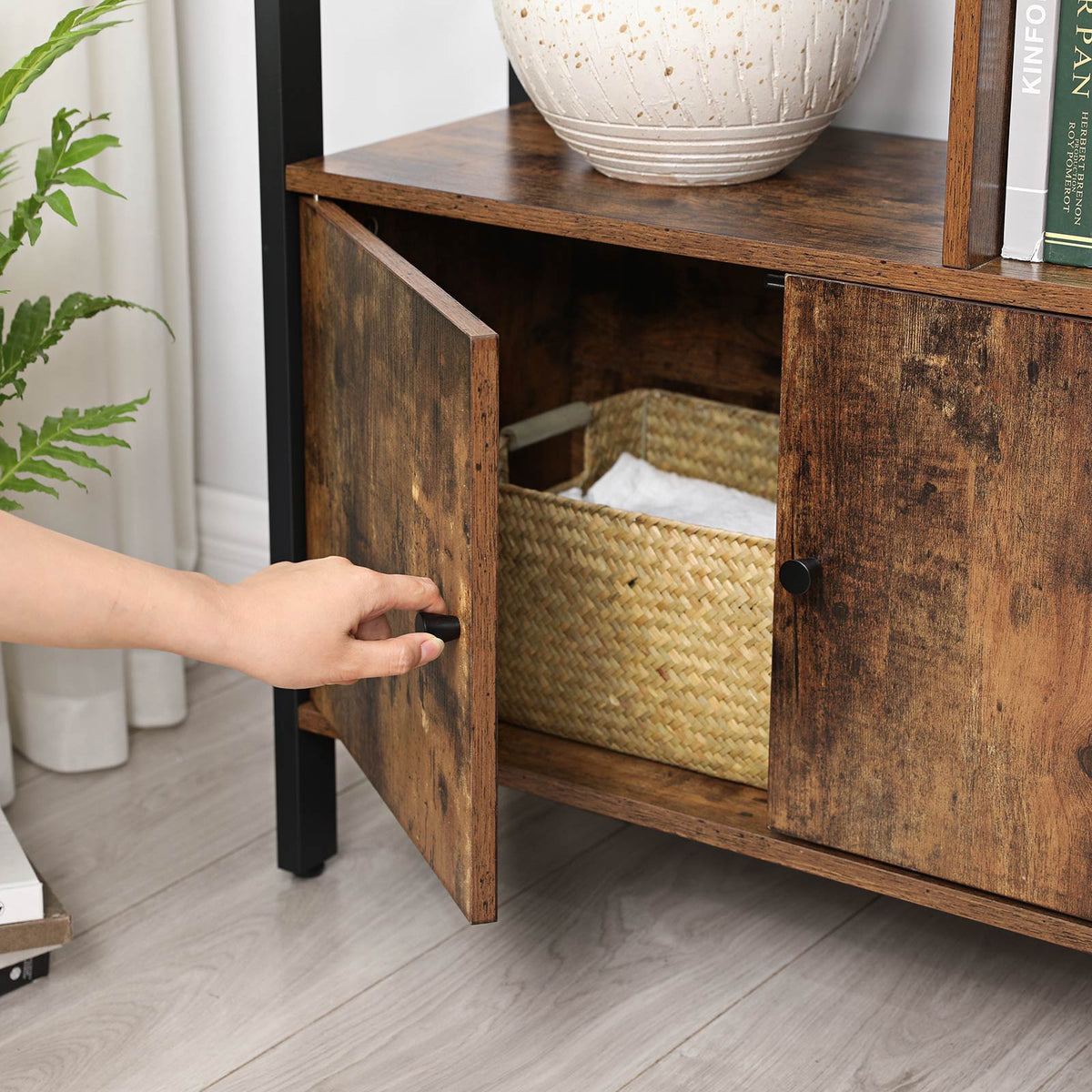 Bücherregal Industriedesign mit Zickzack-Design – 4 offene Böden + Schrank mit Türen – für Wohnzimmer & Büro