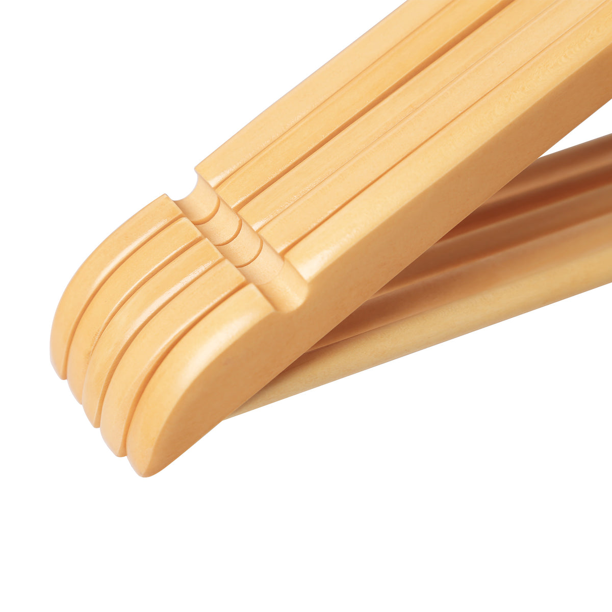 Luxuriöses Kleiderbügel-Set aus Holz – Massivholz Ahorn – mit rutschfestem Hosensteg und Schulterkerben – 360° drehbarer Haken