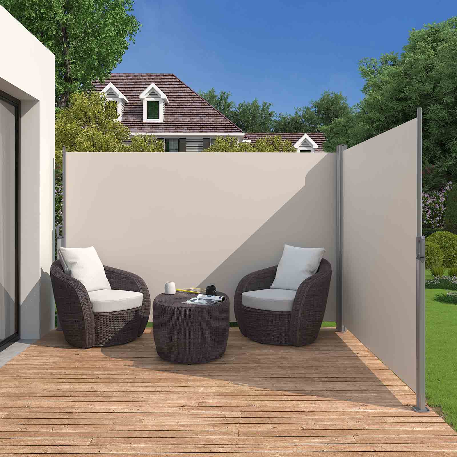 Doppelte Gartenmarkise - Ausziehbare Seitenmarkise - Windschutz - Balkon - Garten - 6 Meter