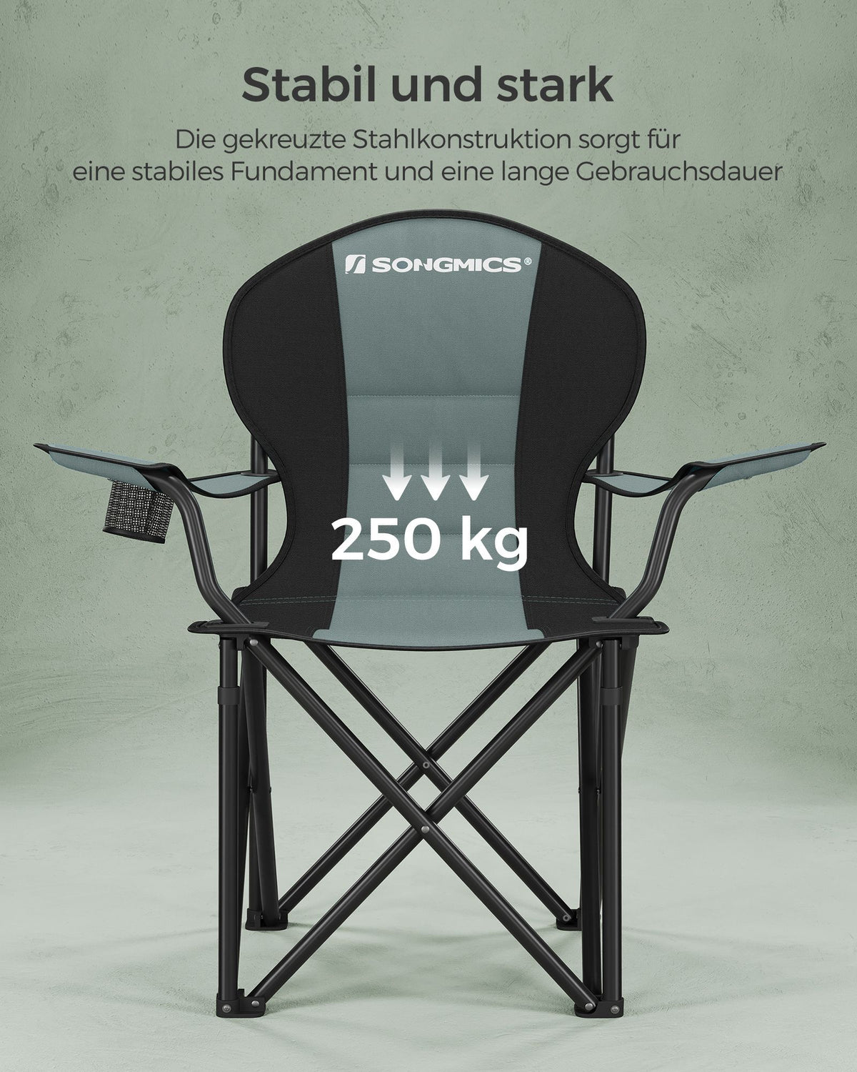 Klappbarer Outdoor-Komfortstuhl – Extra breit – Verstärkter Rahmen – Mit Getränkehalter und Tragetasche