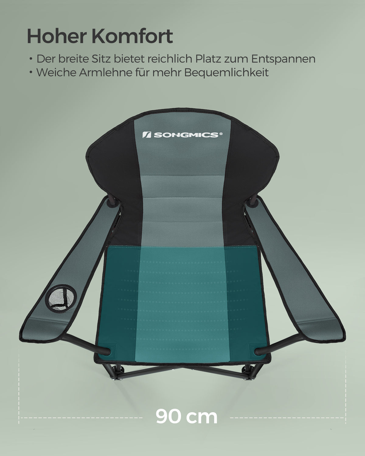 Klappbarer Outdoor-Komfortstuhl – Extra breit – Verstärkter Rahmen – Mit Getränkehalter und Tragetasche