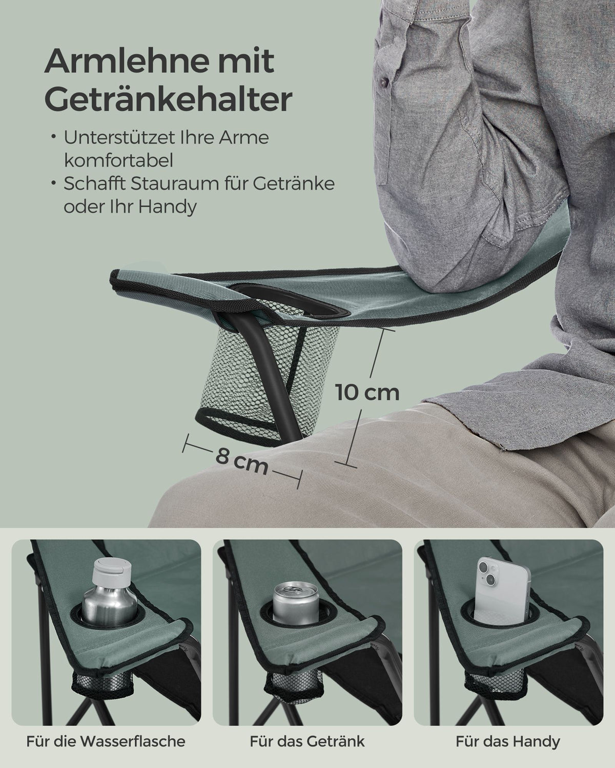 Klappbarer Outdoor-Komfortstuhl – Extra breit – Verstärkter Rahmen – Mit Getränkehalter und Tragetasche