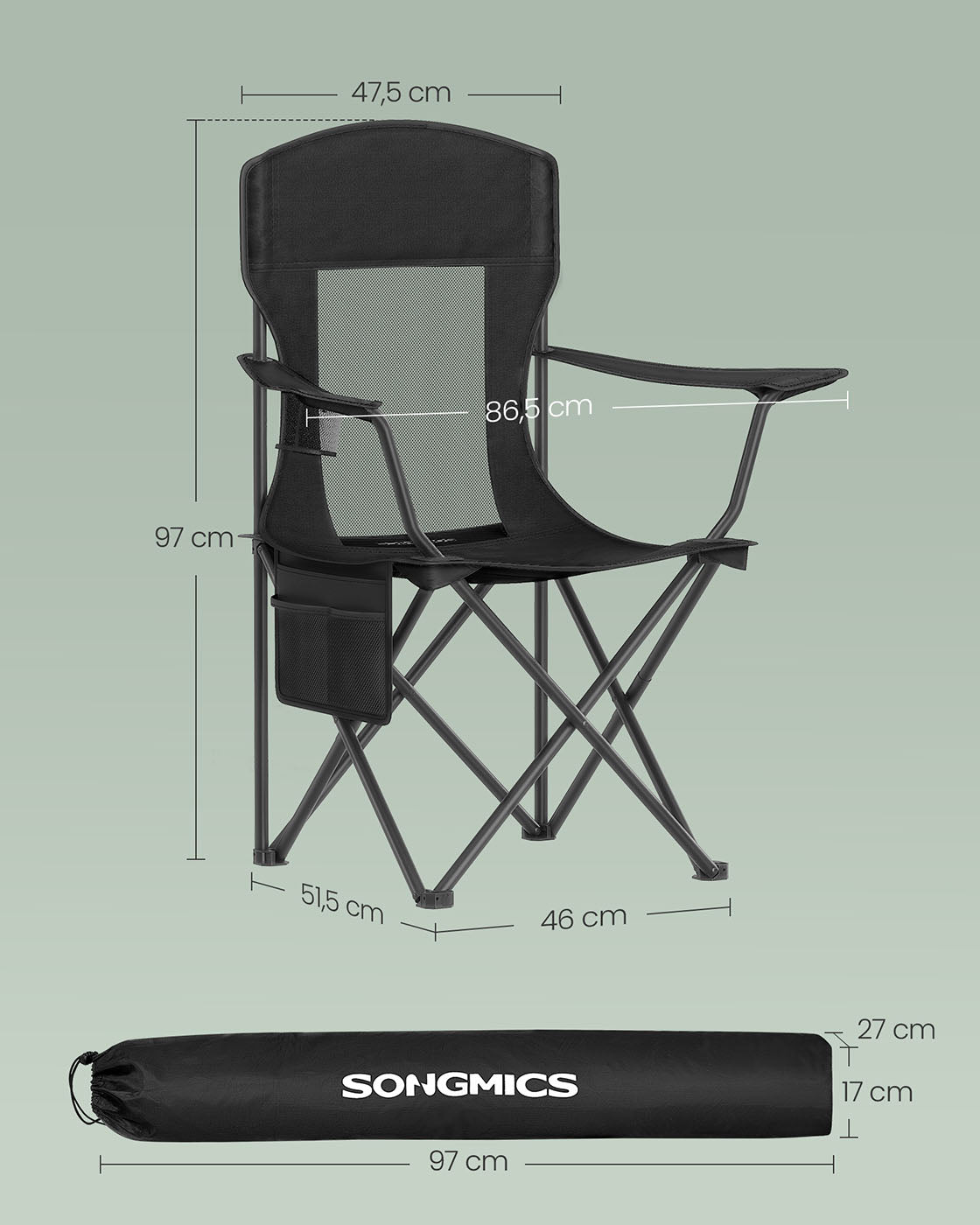 Campingstuhl 2er Set – Klappstühle mit Organizer und Getränkehalter – Tragbar & Bequem – 150 kg Tragkraft