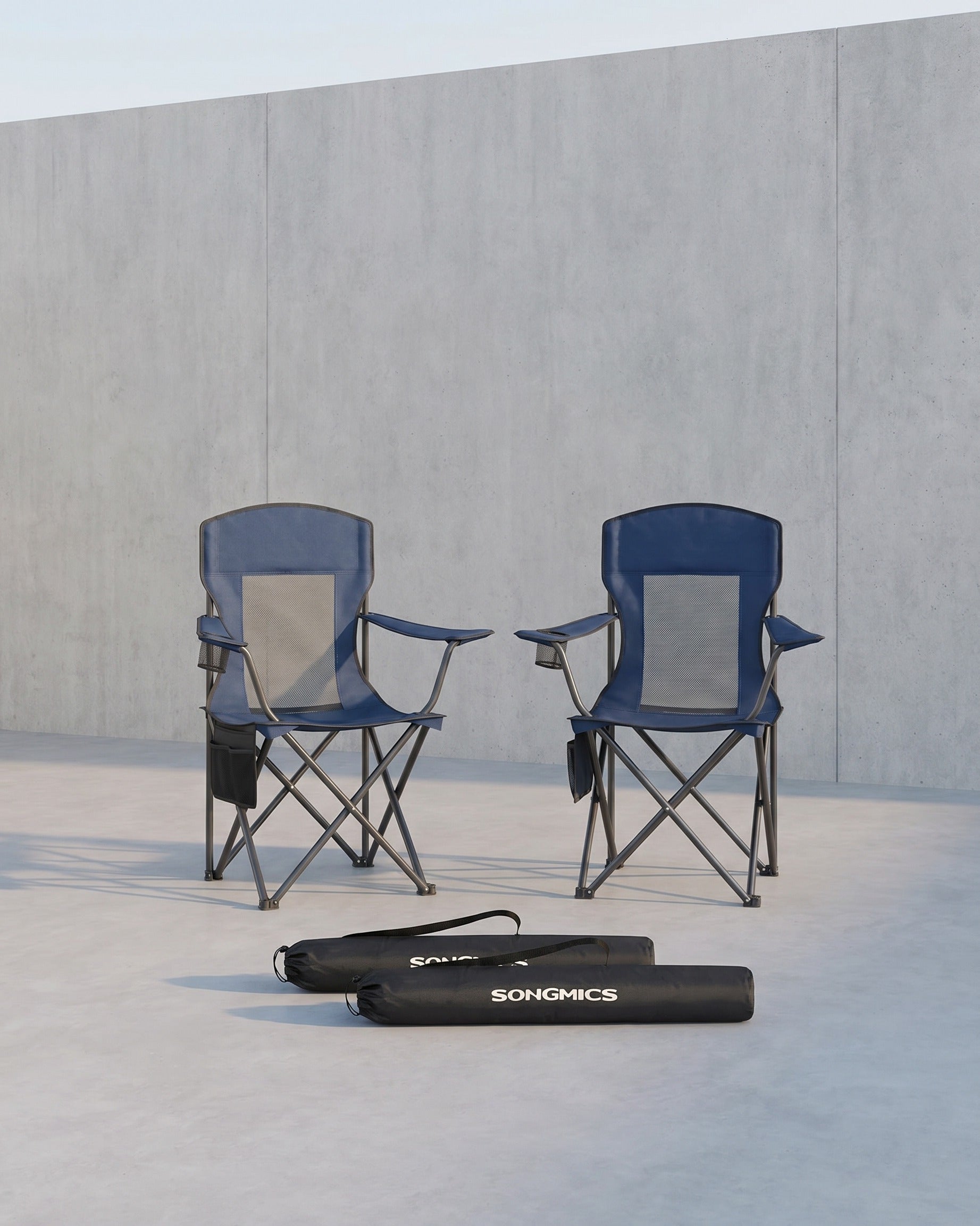 Campingstuhl 2er Set – Klappstühle mit Organizer und Getränkehalter – Tragbar & Bequem – 150 kg Tragkraft – Blau