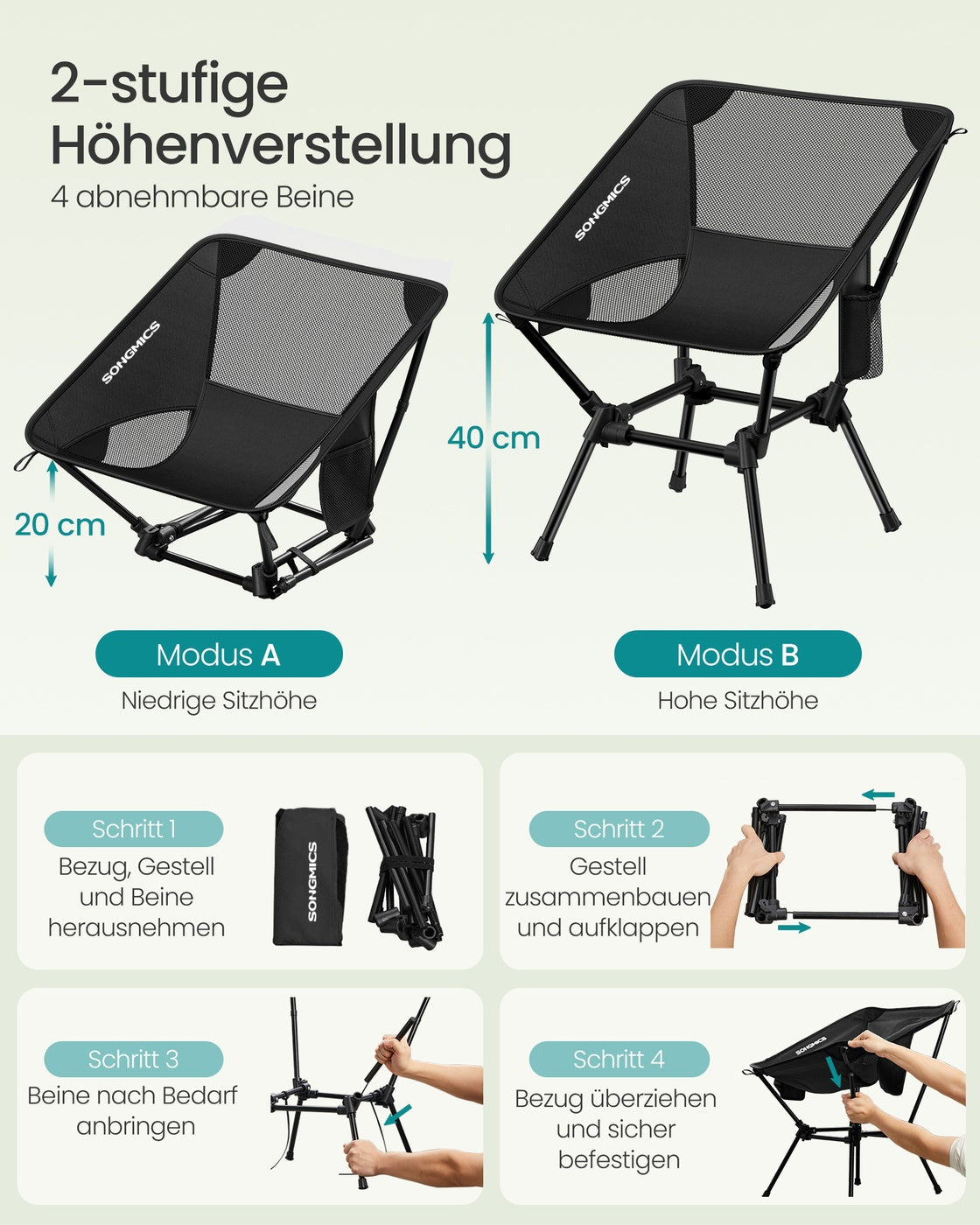 Klappbarer Campingstuhl - Verstellbarer Outdoor-Stuhl Mit Tragetasche - Leichter Strandstuhl