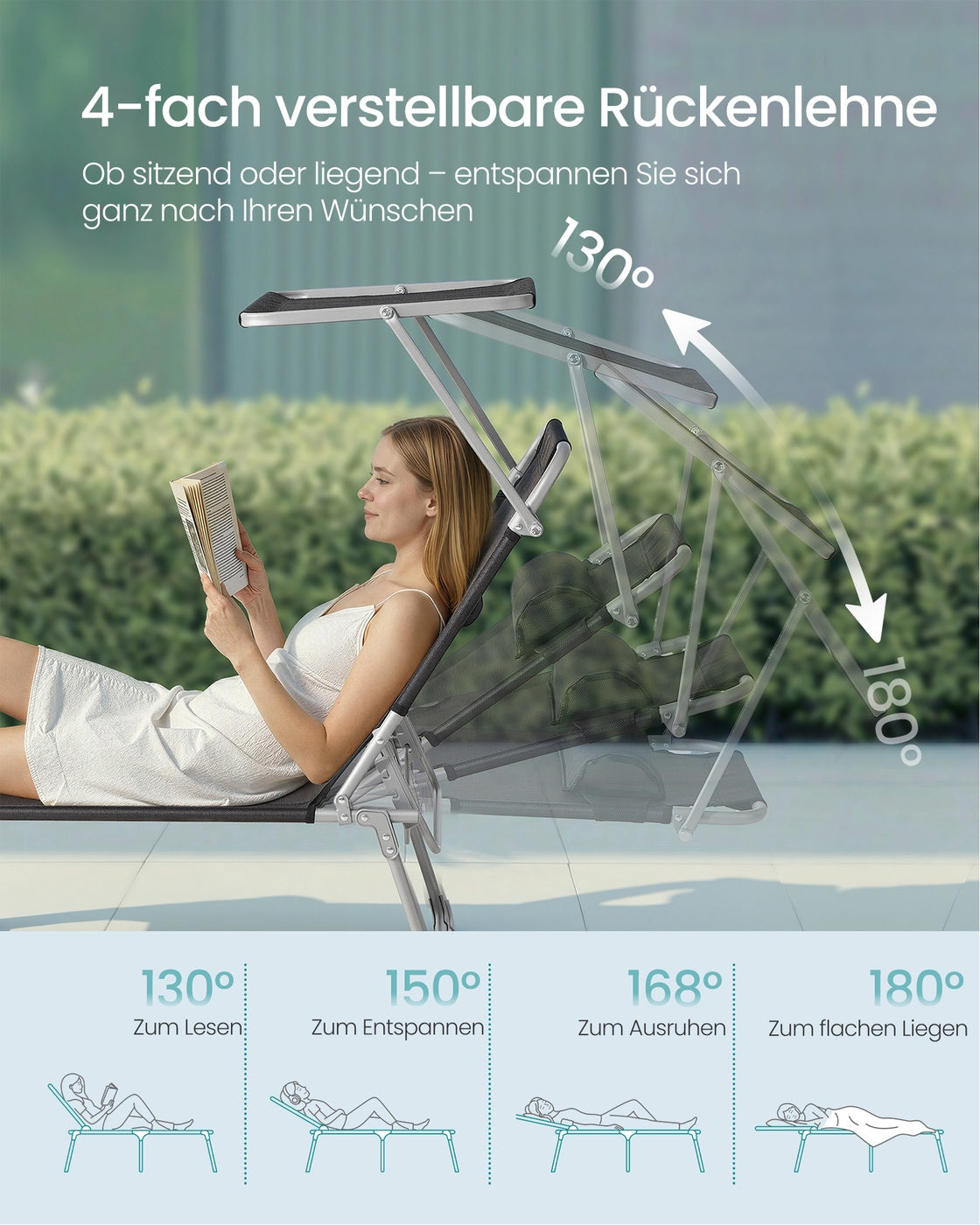 Klappbare Gartenliege Set Von 2 - Verstellbare Liegen Mit Sonnendach - Klappbare Relaxliegen Für Garten Und Balkon