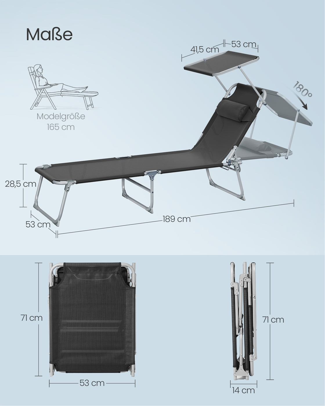 Klappbare Gartenliege Set Von 2 - Verstellbare Liegen Mit Sonnendach - Klappbare Relaxliegen Für Garten Und Balkon