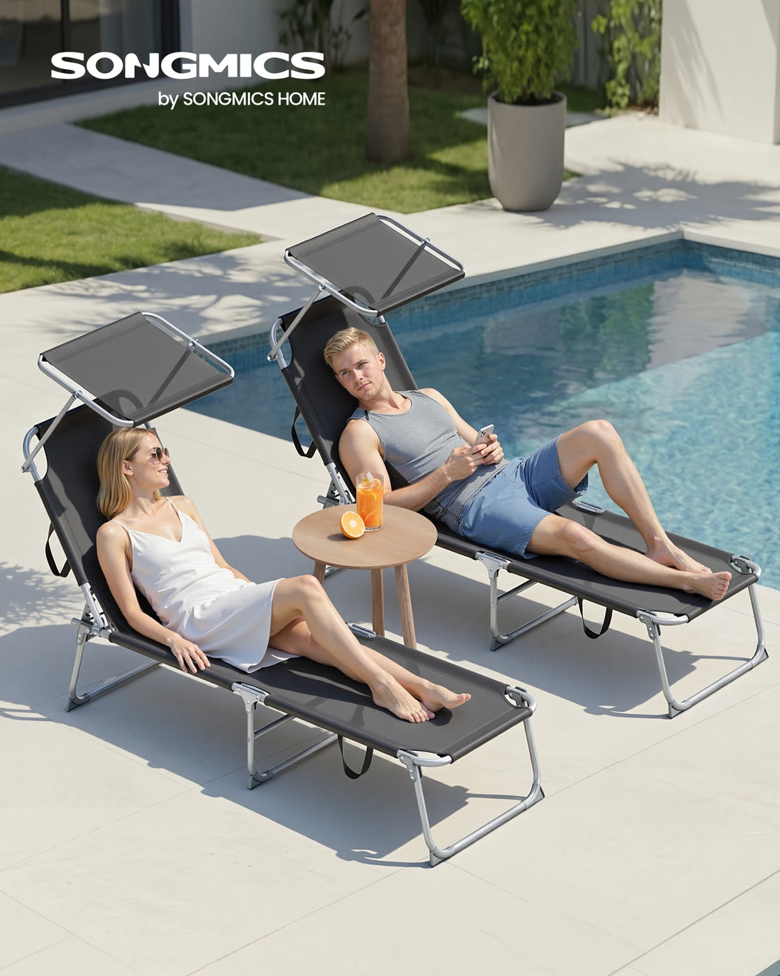 Set Von 2 Liegestühlen - Klappbar Mit Verstellbarer Rückenlehne - Für Garten Oder Strand