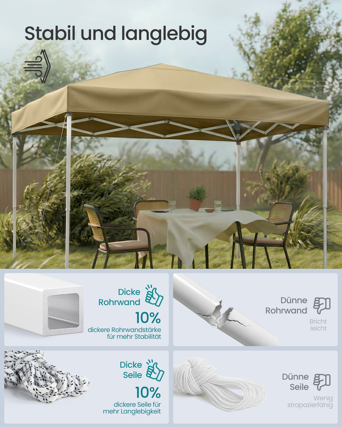 Partyzelt 3 x 3 m – Faltbares Partyzelt – Gartenpavillon – Sonnenschutz – Leicht regendicht – Tragbar