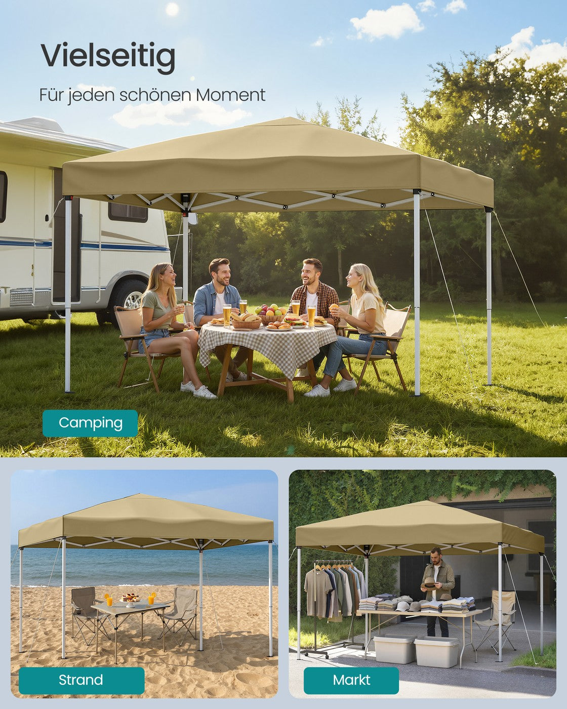 Partyzelt 3 x 3 m – Faltbares Partyzelt – Gartenpavillon – Sonnenschutz – Leicht regendicht – Tragbar