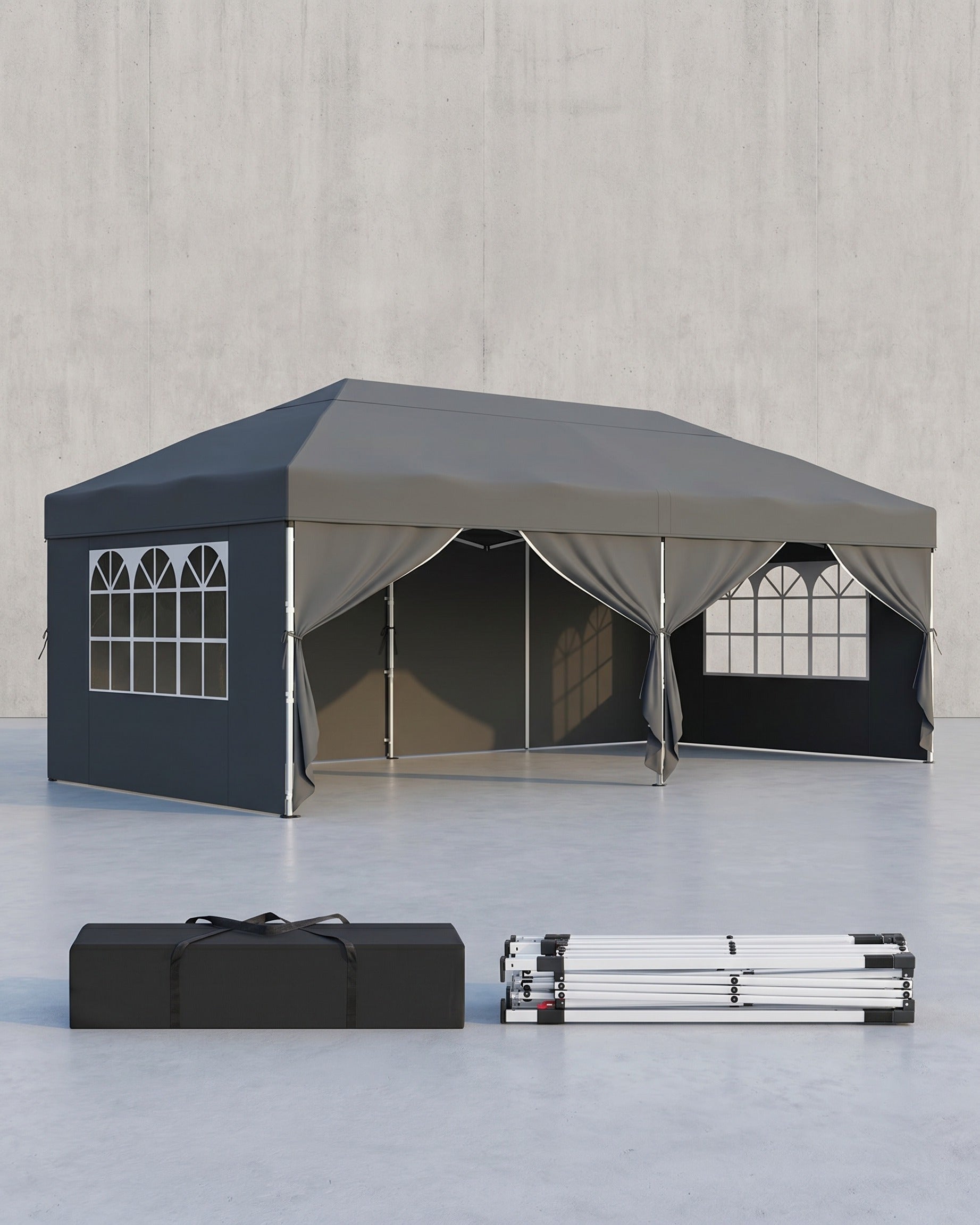 Partyzelt 3 x 6 m mit Seitenwänden – faltbarer Pavillon – Gartenpavillon – Sonnenschutz – leicht und regendicht – tragbar – Grau