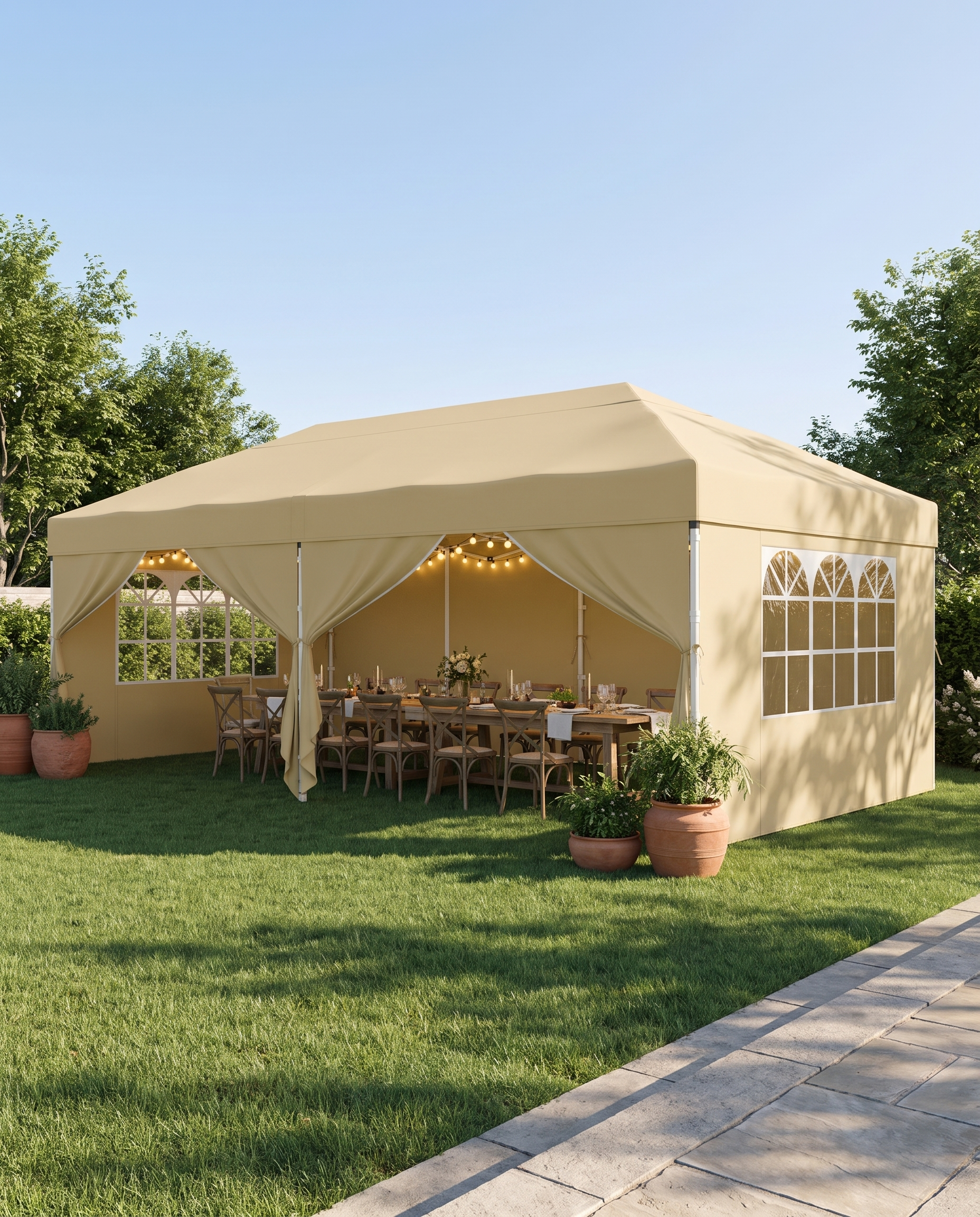 Partyzelt 3 x 6 m mit Seitenwänden – faltbarer Pavillon – Gartenpavillon – Sonnenschutz – leicht und regendicht – tragbar