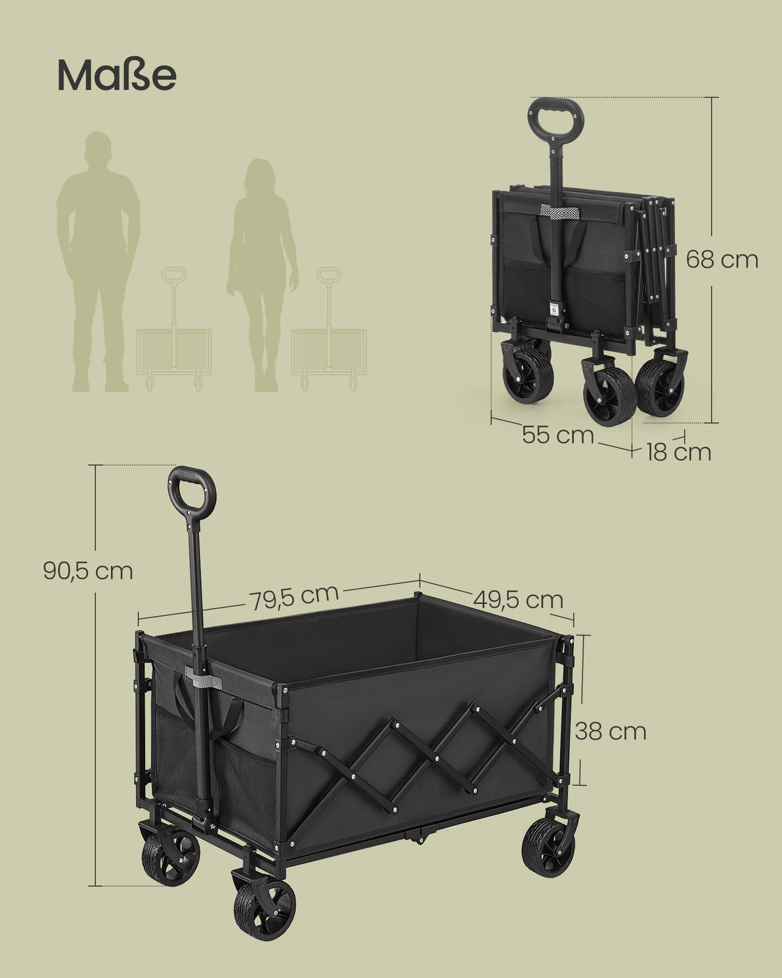 Klappbarer Bollerwagen - Transportwagen Mit Abnehmbaren Rädern - Handwagen Für Garten, Camping Und Strand