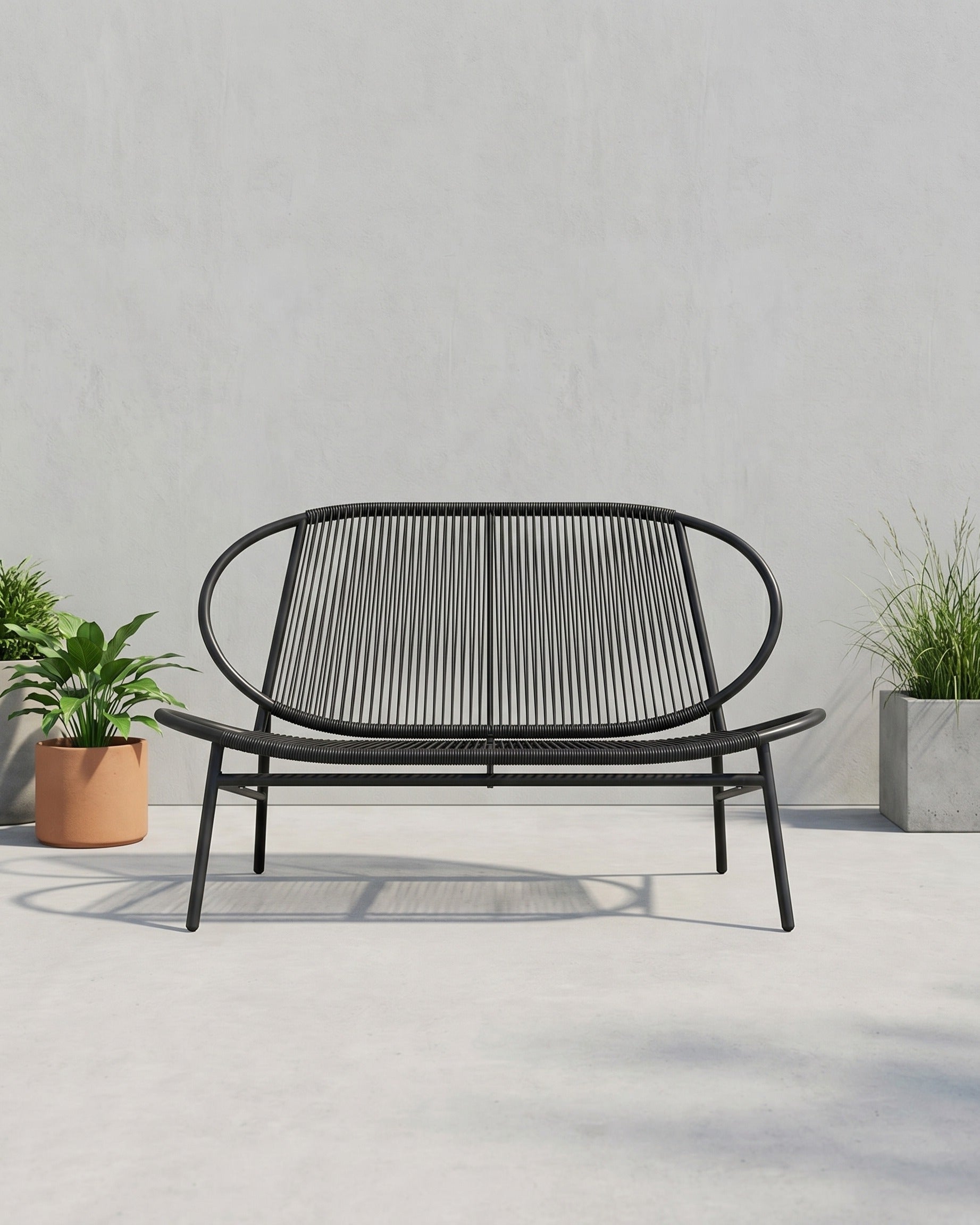 Rattan Balkonbank - Gartenbank - Schwarz