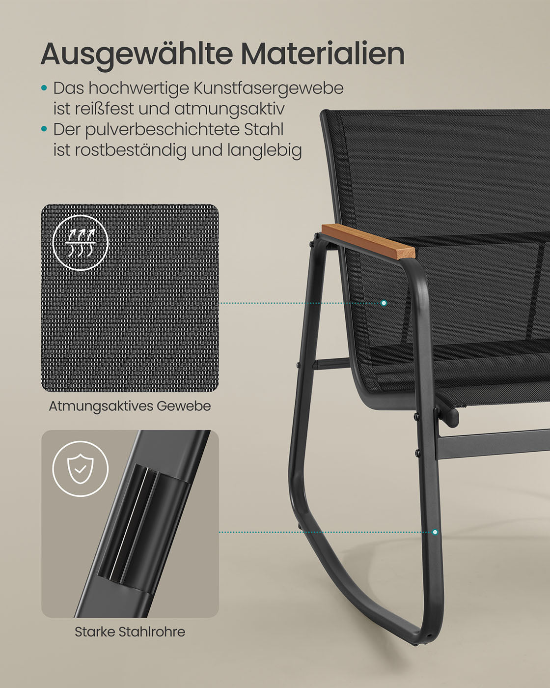 4-teiliges Gartenset - Balkonset - 2 Stühle und Bank mit Beistelltisch