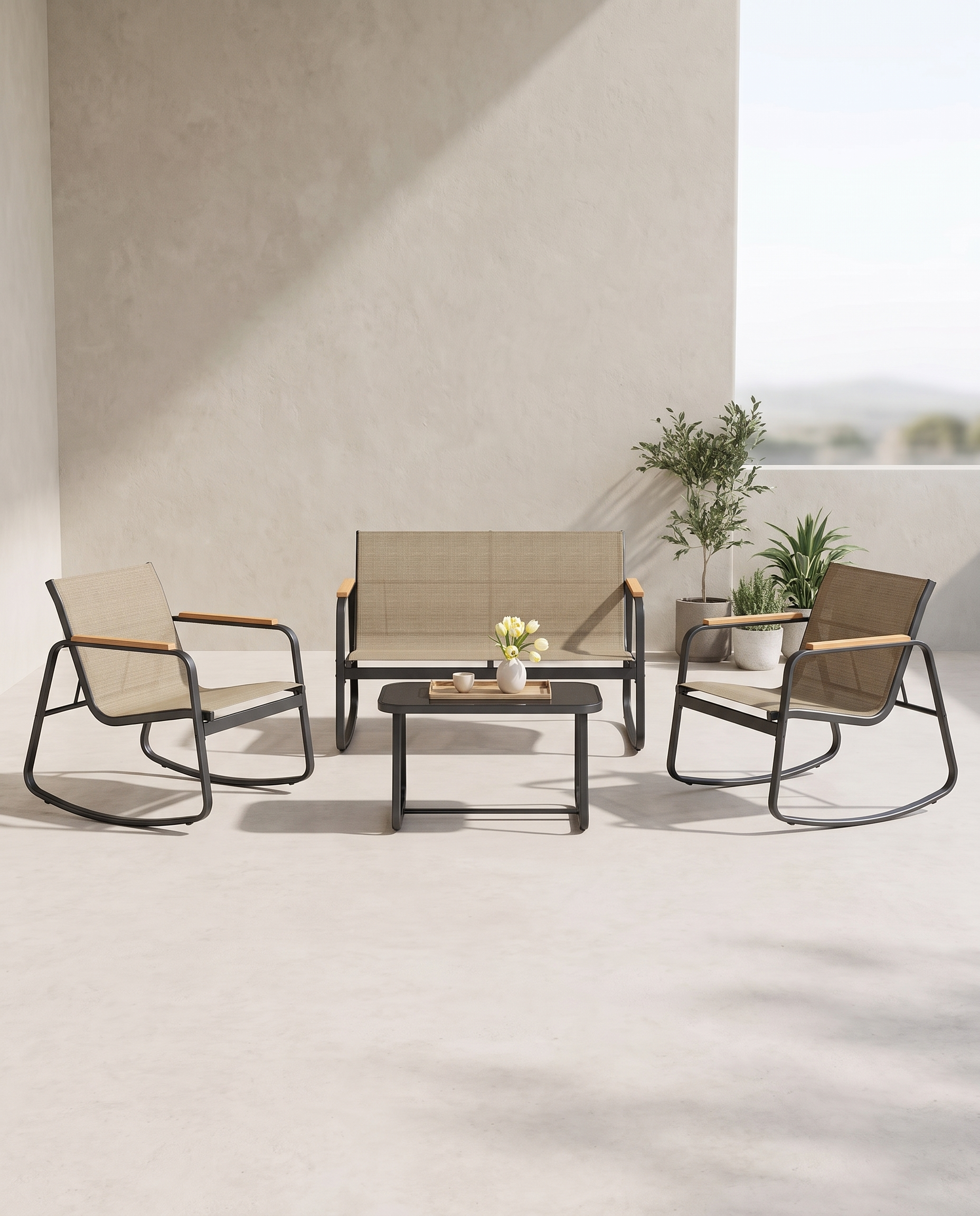 Gartenset 4-teilig - Balkonset - 2 Stühle und Bank mit Beistelltisch