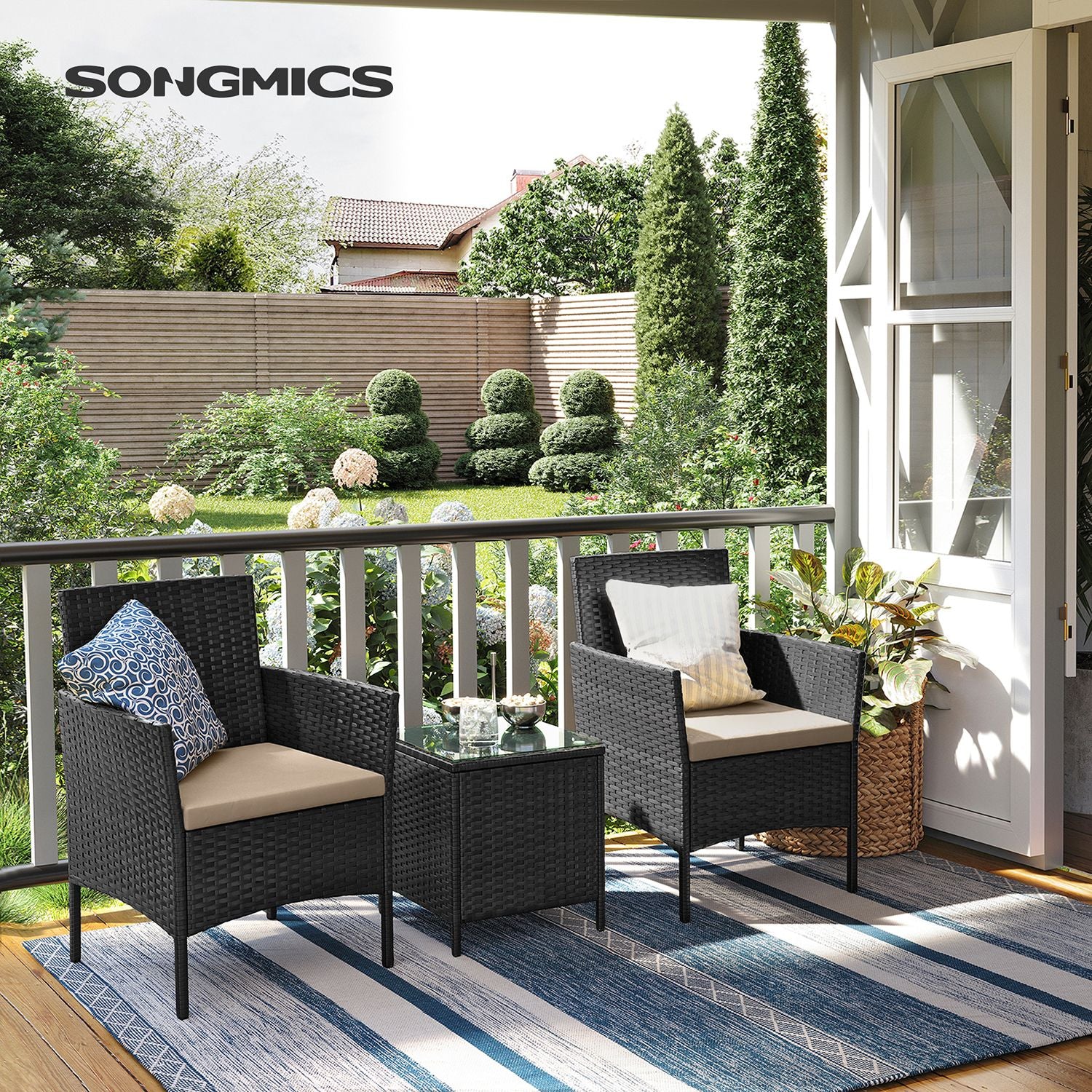 3-teiliges Gartenset - Gartenmöbelset - Gartenstühle und Tisch - Polyrattan