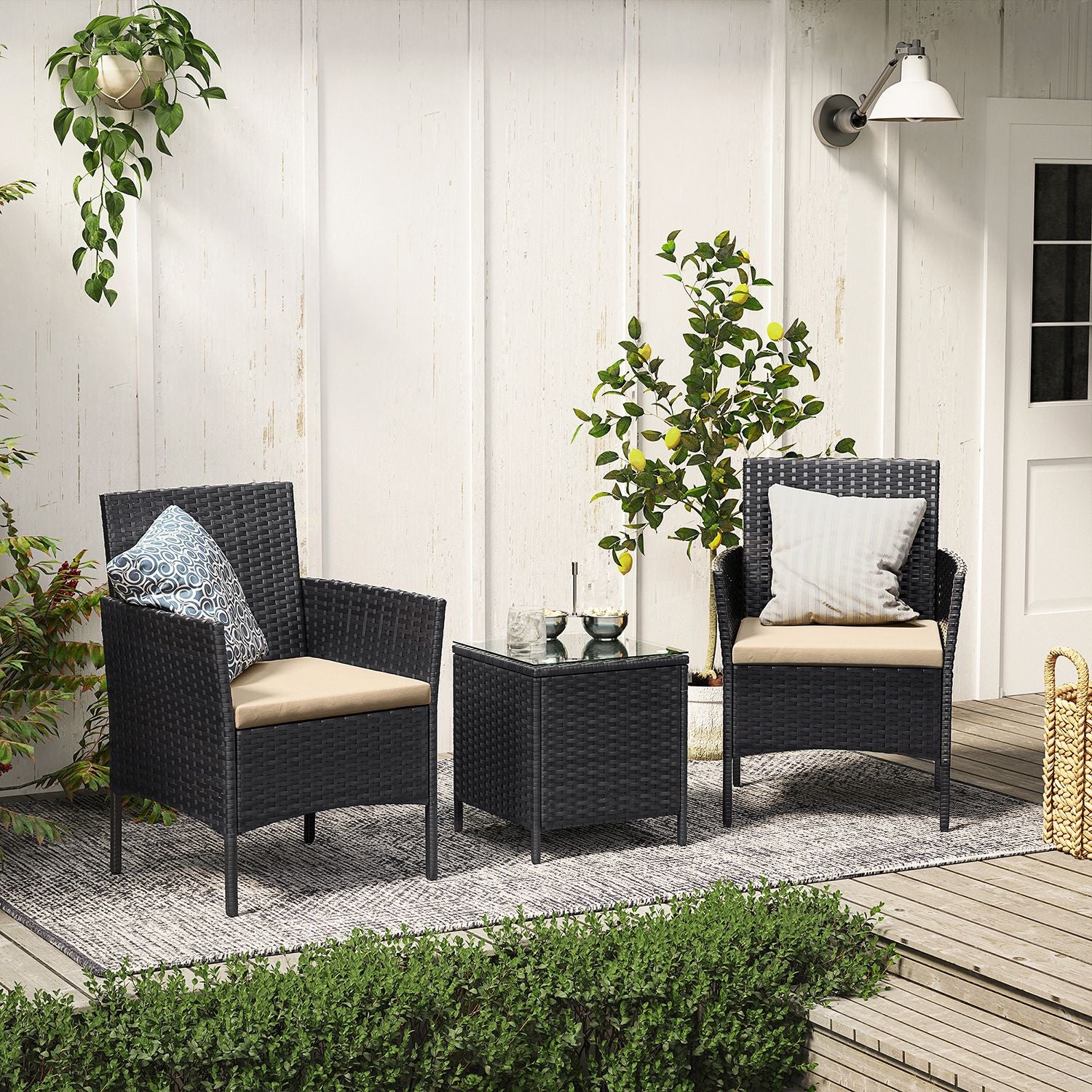 3-teiliges Gartenset - Gartenmöbelset - Gartenstühle und Tisch - Polyrattan