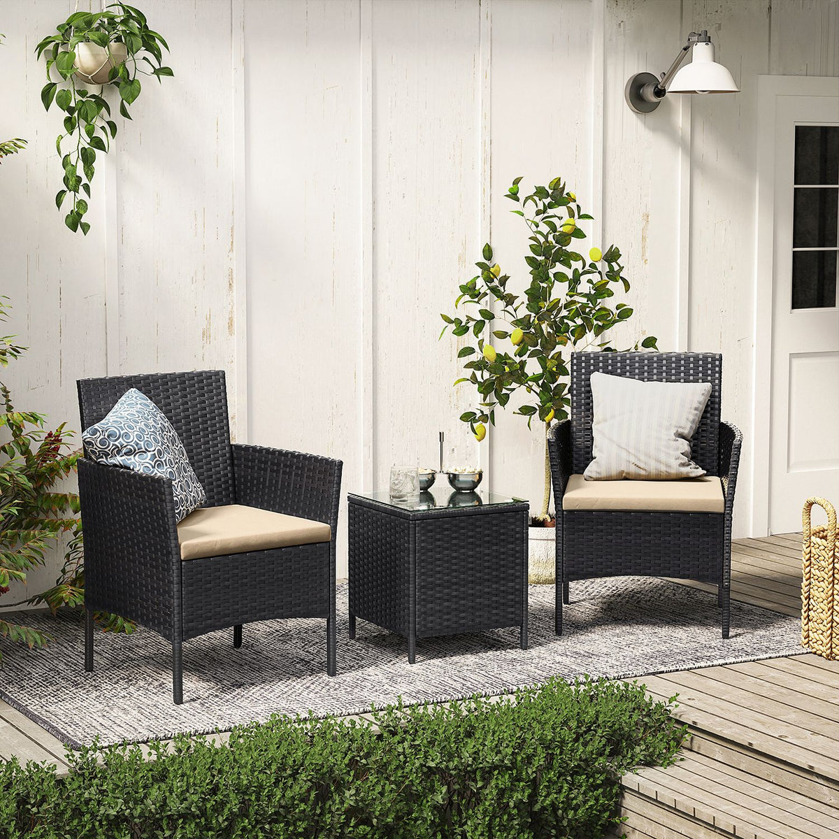 3-teiliges Gartenset - Gartenmöbelset - Gartenstühle und Tisch - Polyrattan