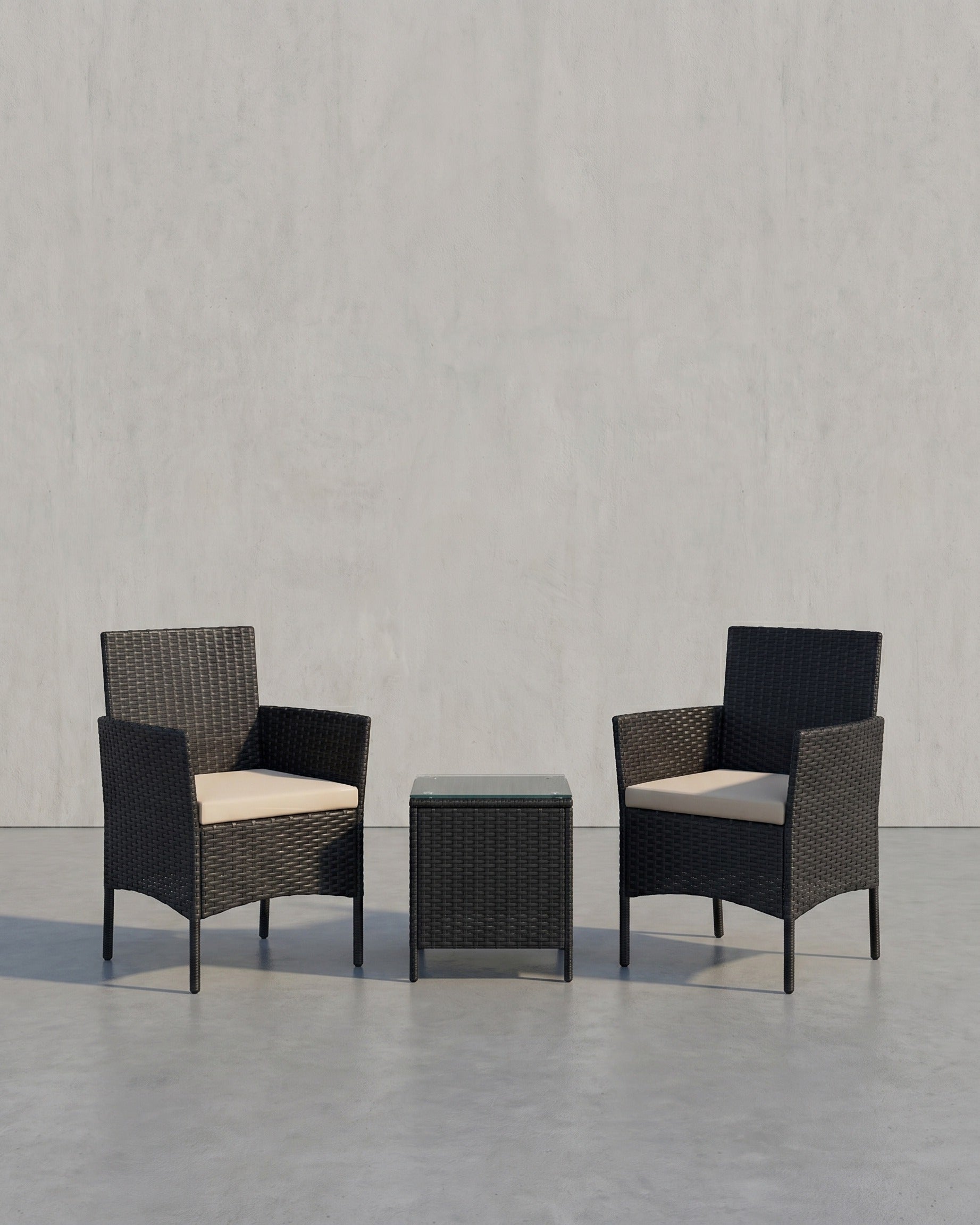 3-teiliges Gartenset - Gartenmöbelset - Gartenstühle und Tisch - Polyrattan – Schwarz + Taupe