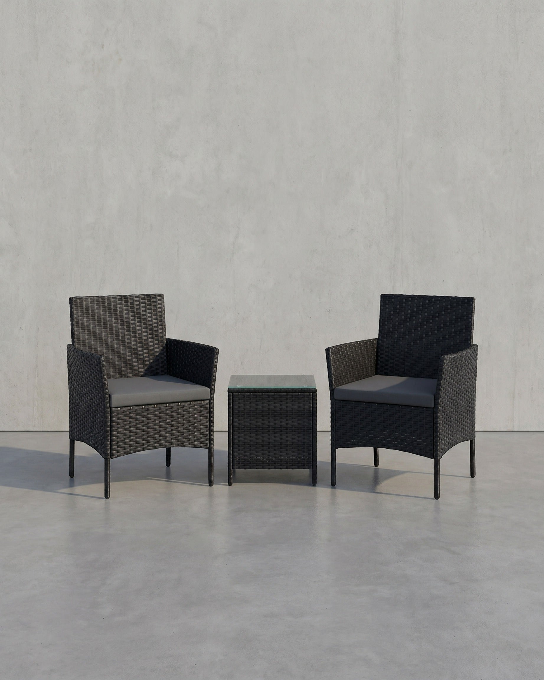 3-teiliges Gartenset - Gartenmöbelset - Gartenstühle und Tisch - Polyrattan – Schwarz + Grau
