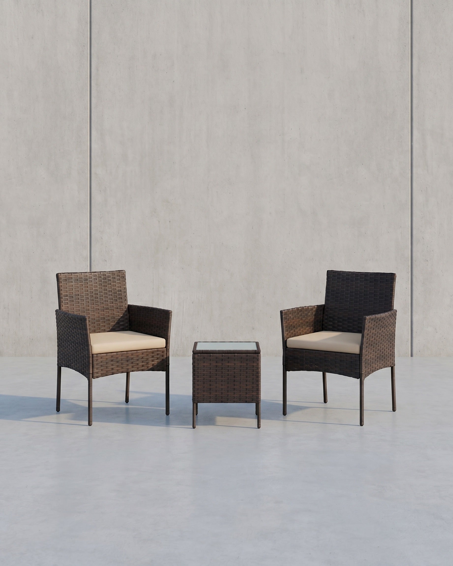 3-teiliges Gartenset - Gartenmöbelset - Gartenstühle und Tisch - Polyrattan – Braun + Taupe