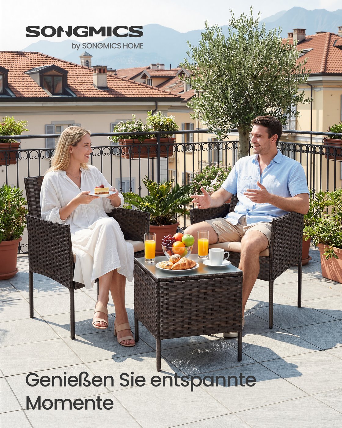 3-teiliges Gartenset - Gartenmöbelset - Gartenstühle und Tisch - Polyrattan