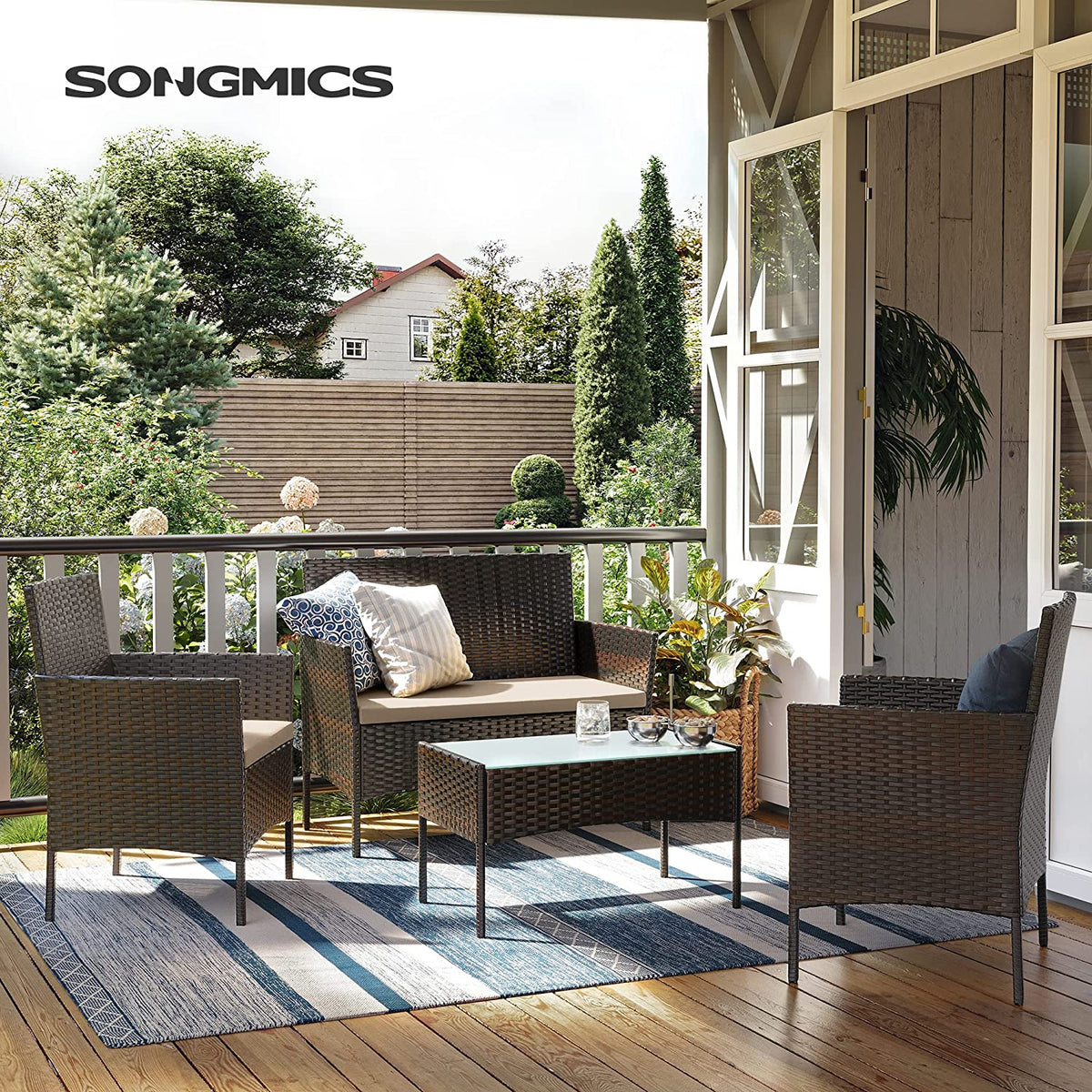 Rattanoptik Gartenset - Balkonset - Gartenstühle mit Tisch