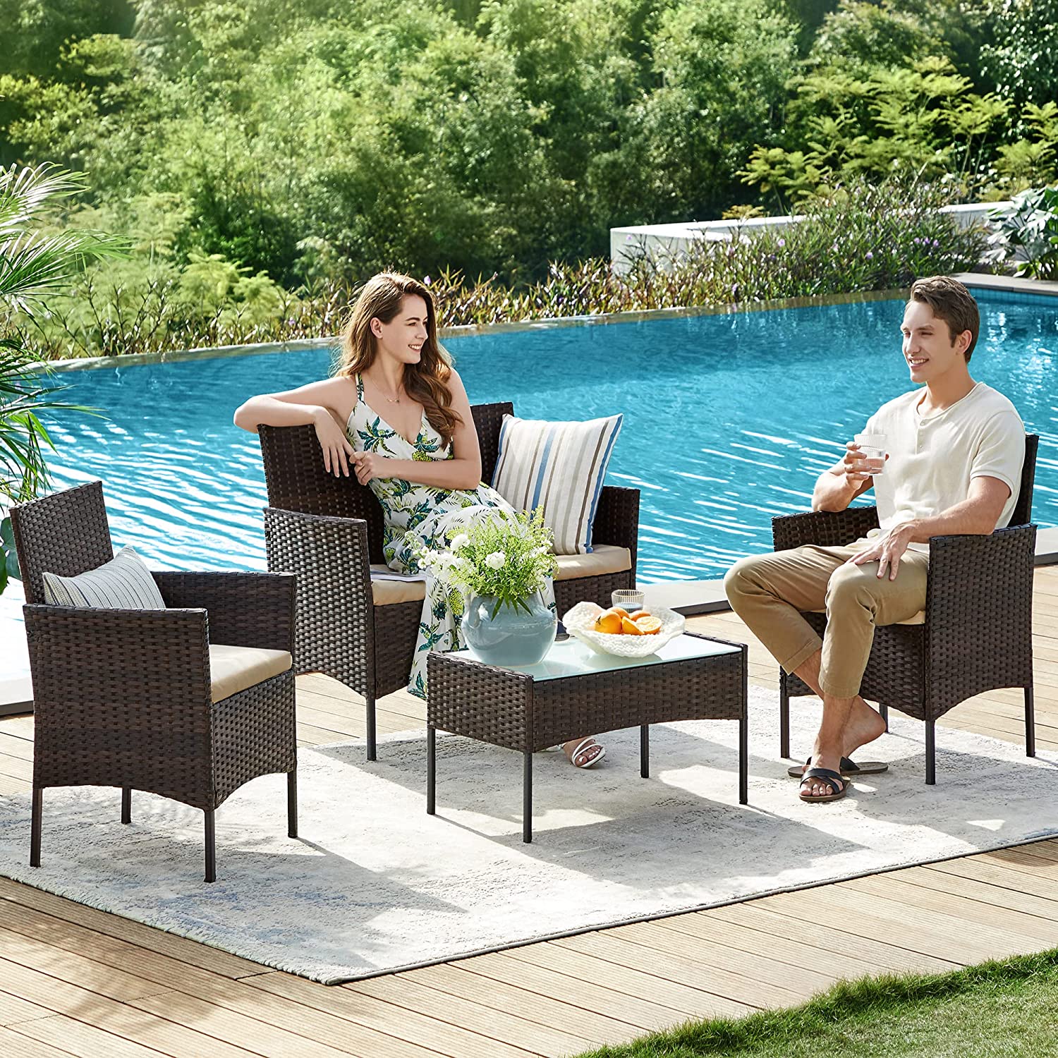 Rattanoptik Gartenset - Balkonset - Gartenstühle mit Tisch