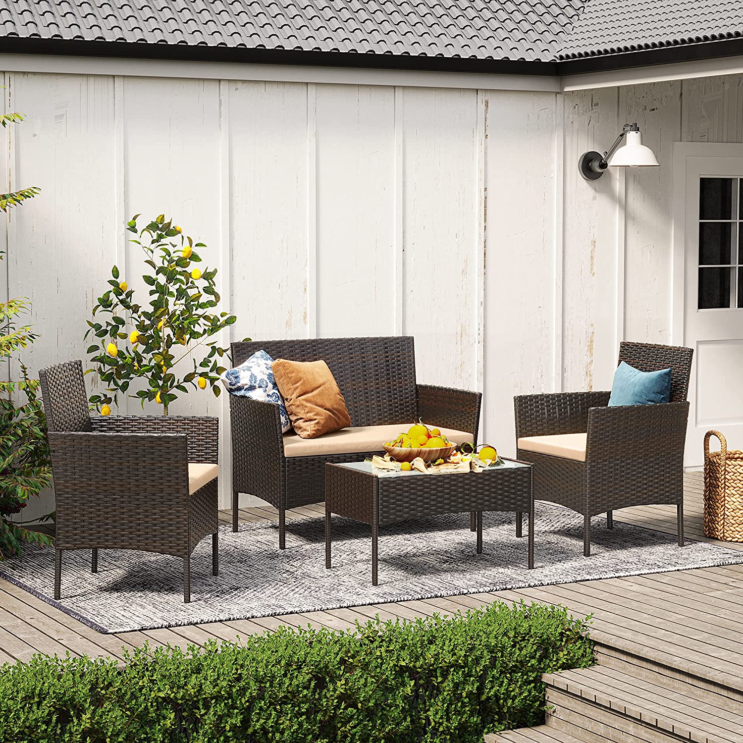 Rattanoptik Gartenset - Balkonset - Gartenstühle mit Tisch