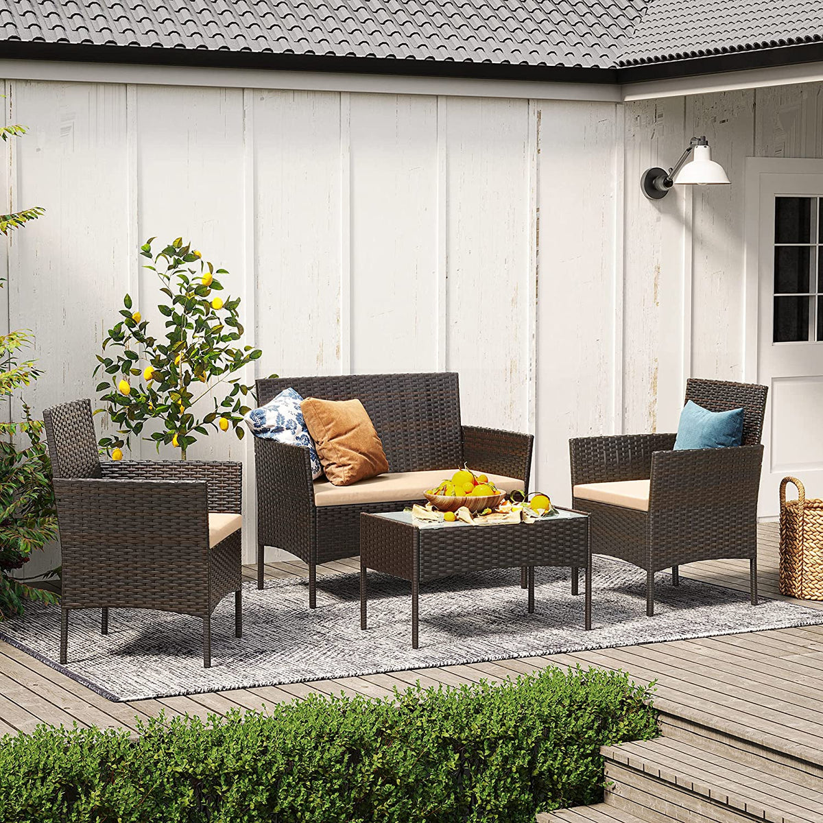 Rattanoptik Gartenset - Balkonset - Gartenstühle mit Tisch