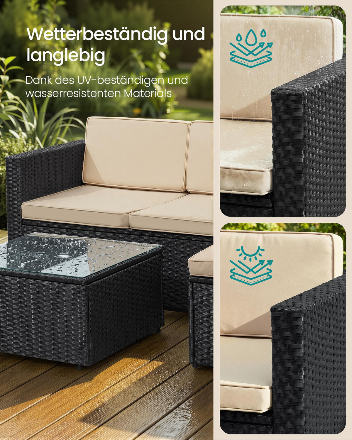 Lounge Set mit Tisch - Gartenbank - Gartenset - Polyrattan Gartenmöbel Set