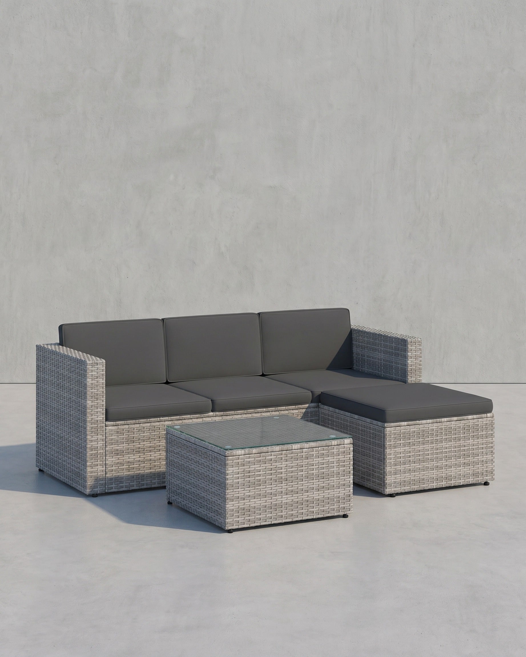 Lounge Set mit Tisch - Gartenbank - Gartenset - Polyrattan Gartenmöbel Set – Grau