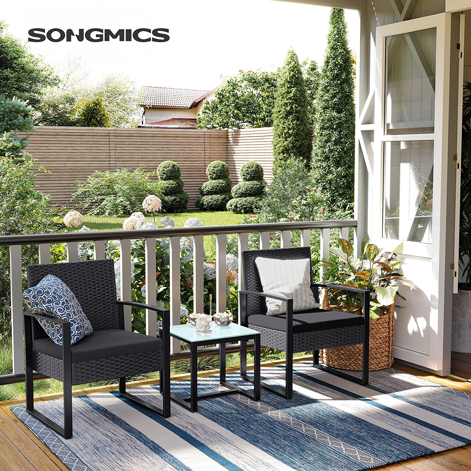 Stilvolles Balkonset in Rattanoptik - Gartenset - Gartenstühle mit Tisch