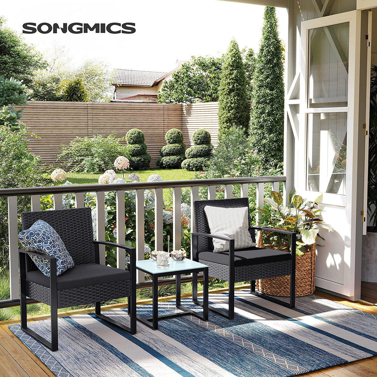 Stilvolles Balkonset in Rattanoptik - Gartenset - Gartenstühle mit Tisch