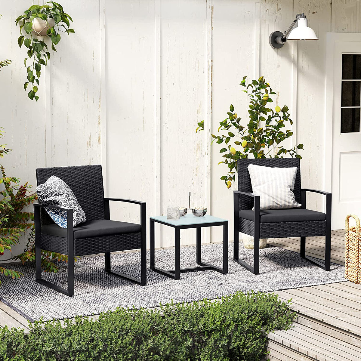 Stilvolles Balkonset in Rattanoptik - Gartenset - Gartenstühle mit Tisch