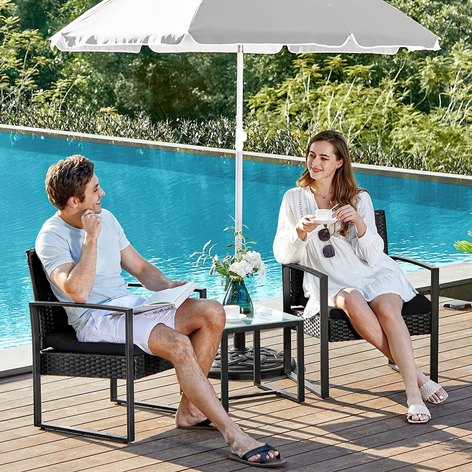 Stilvolles Balkonset in Rattanoptik - Gartenset - Gartenstühle mit Tisch
