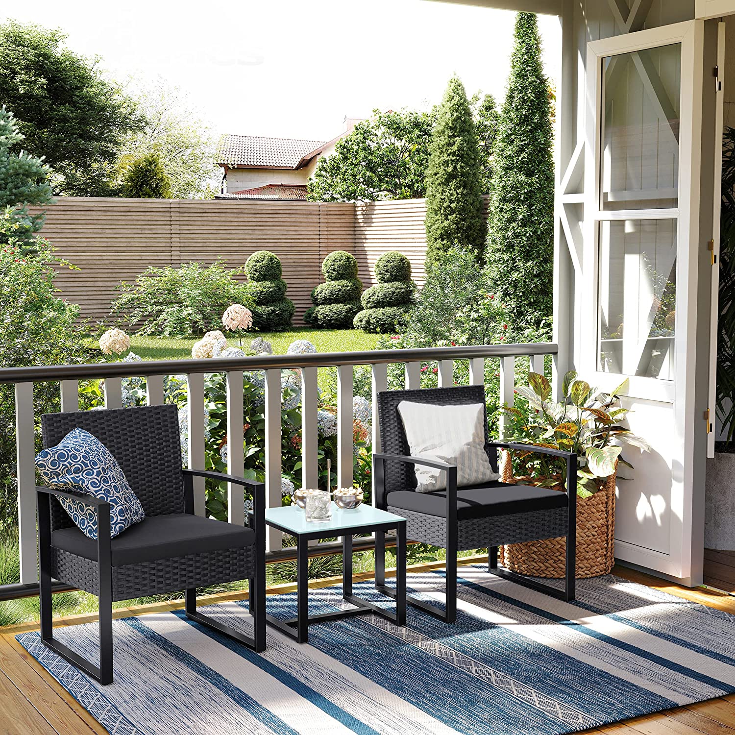 Stilvolles Balkonset in Rattanoptik - Gartenset - Gartenstühle mit Tisch