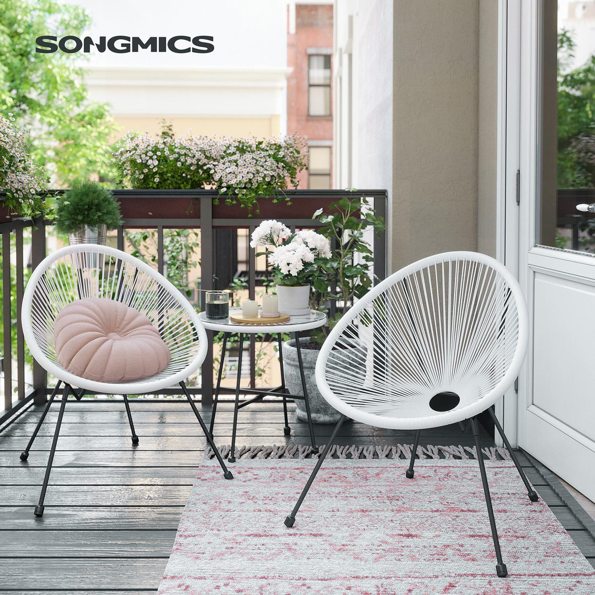 Balkonset - Gartenmöbel 3er Set - Terrassenstühle - Glastischplatte - 2 Stühle