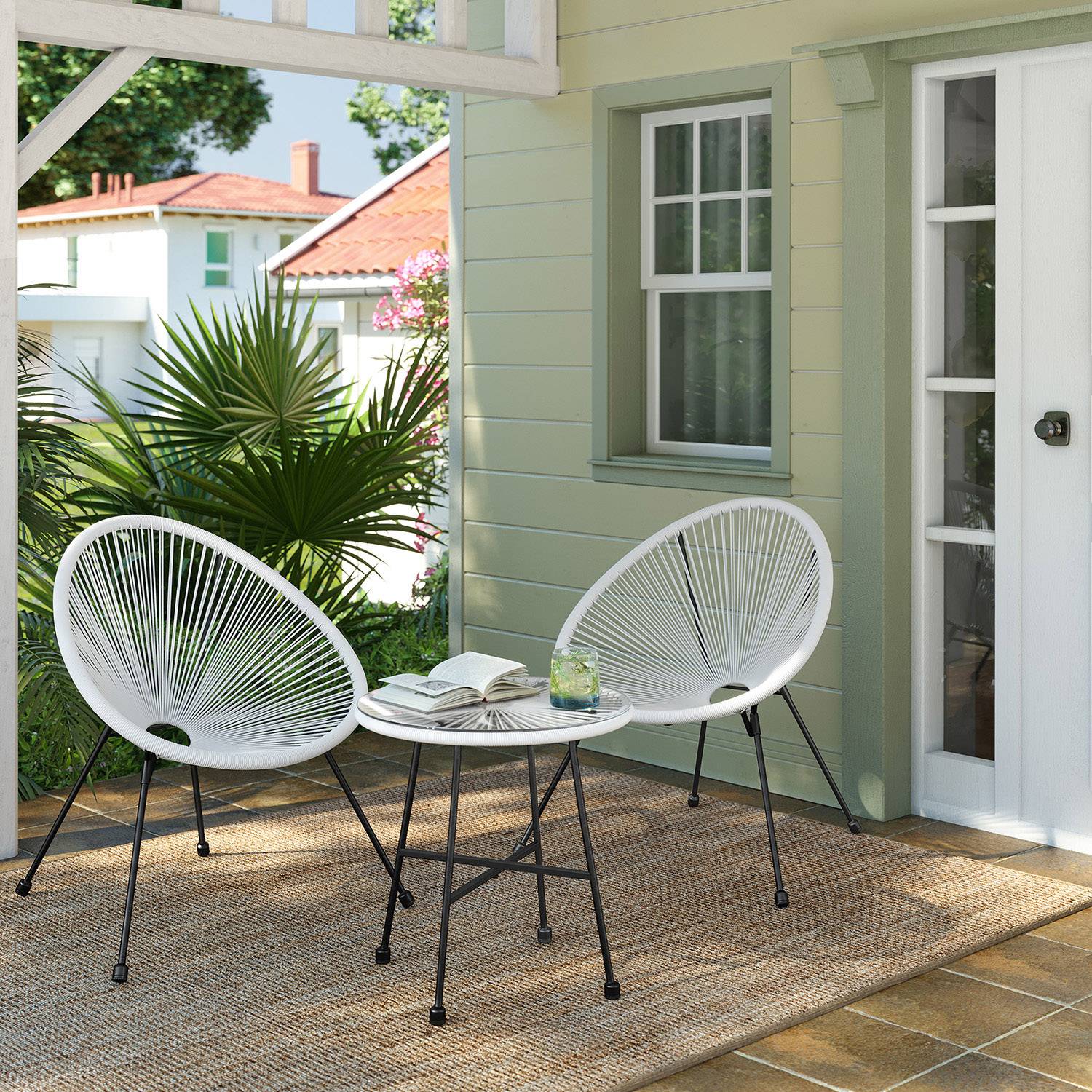 Balkonset - Gartenmöbel 3er Set - Terrassenstühle - Glastischplatte - 2 Stühle