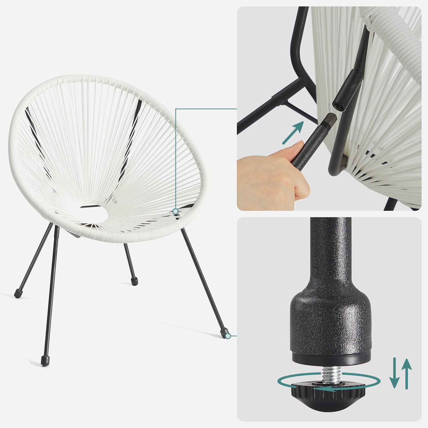 Balkonset - Gartenmöbel 3er Set - Terrassenstühle - Glastischplatte - 2 Stühle