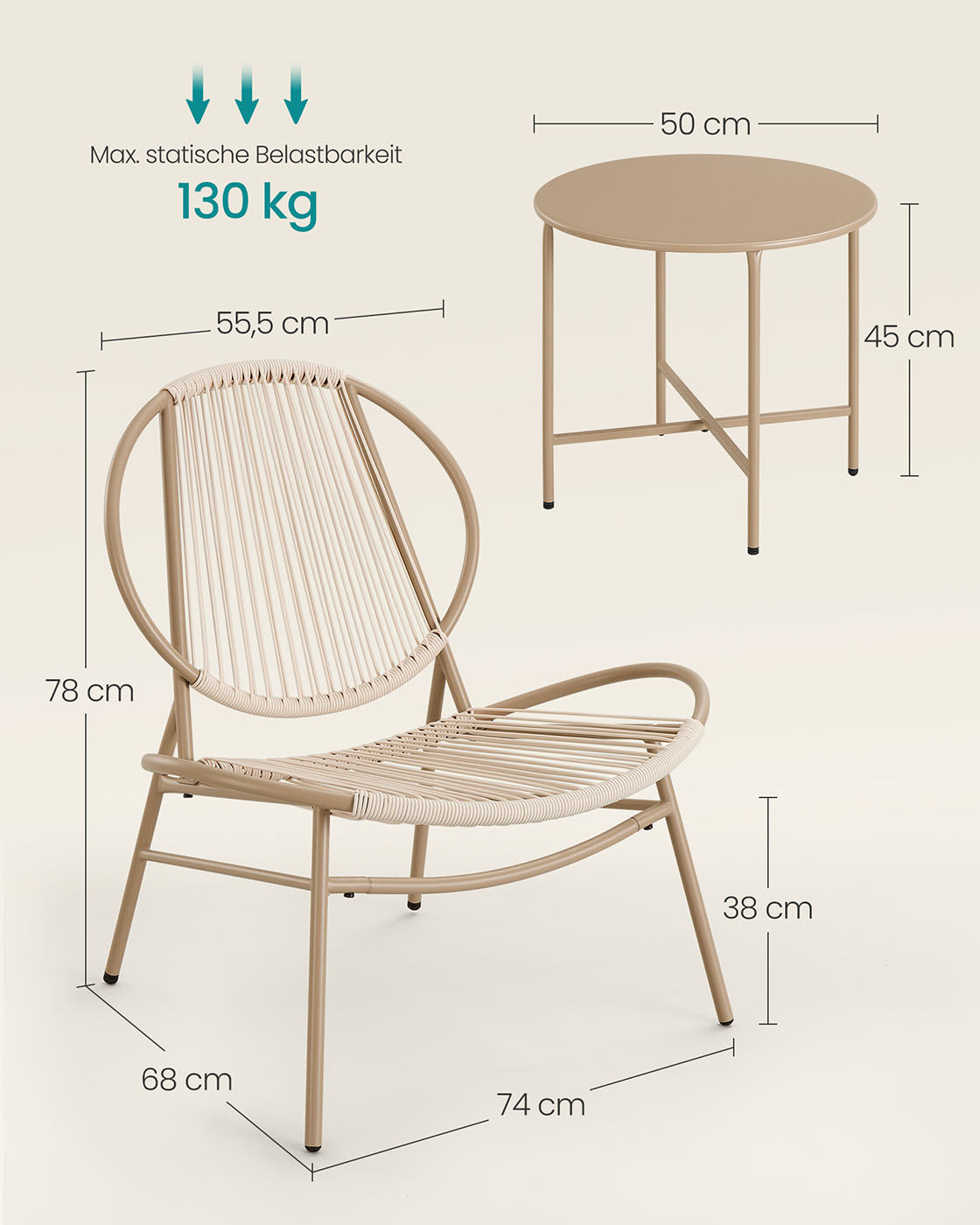 Balkonmöbel Set - 3er Set mit Tisch und 2 Stühlen - Balkonset - Gartenset