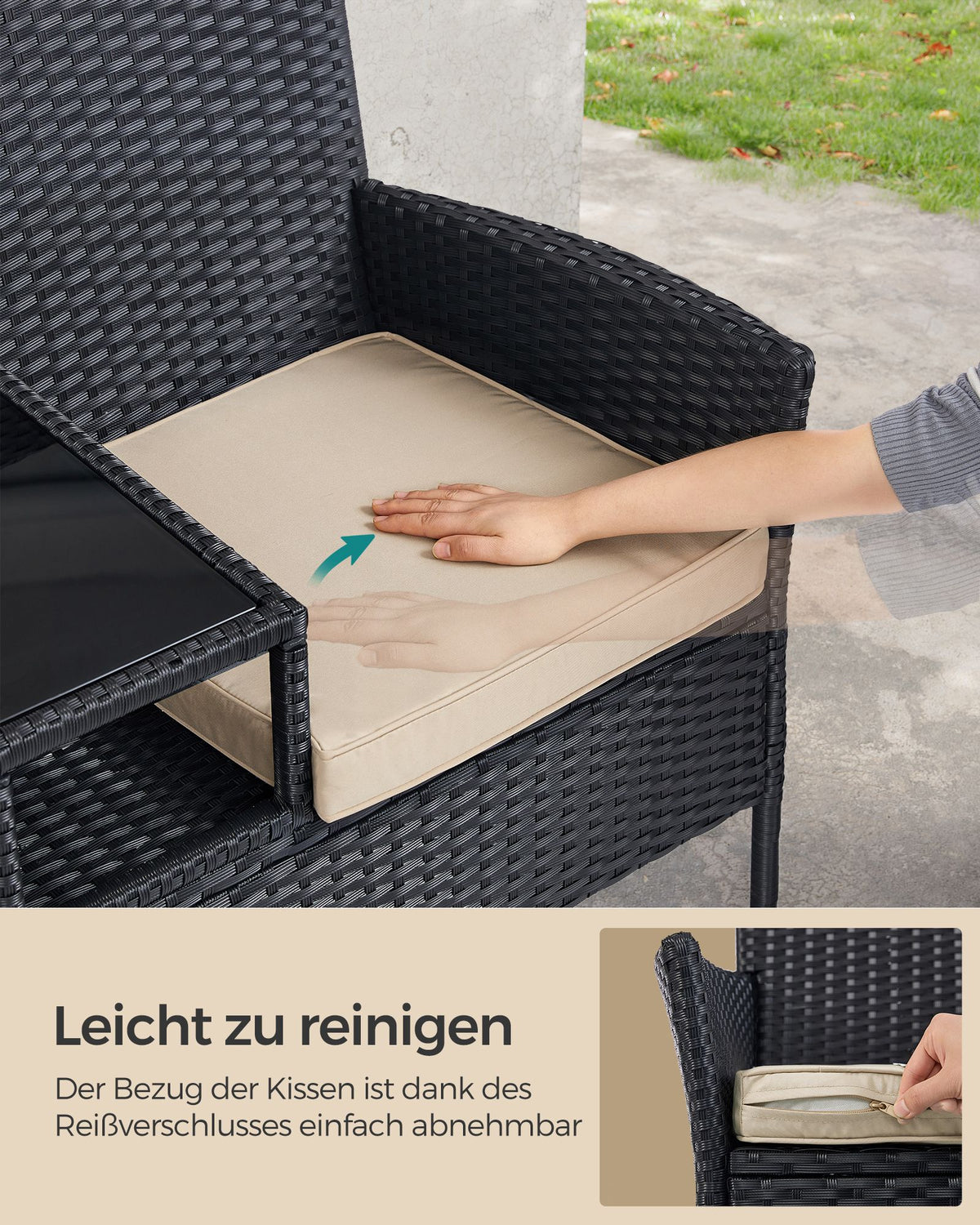 Gartenbank mit Tisch - Gartenstühle - Gartenset - Schwarz
