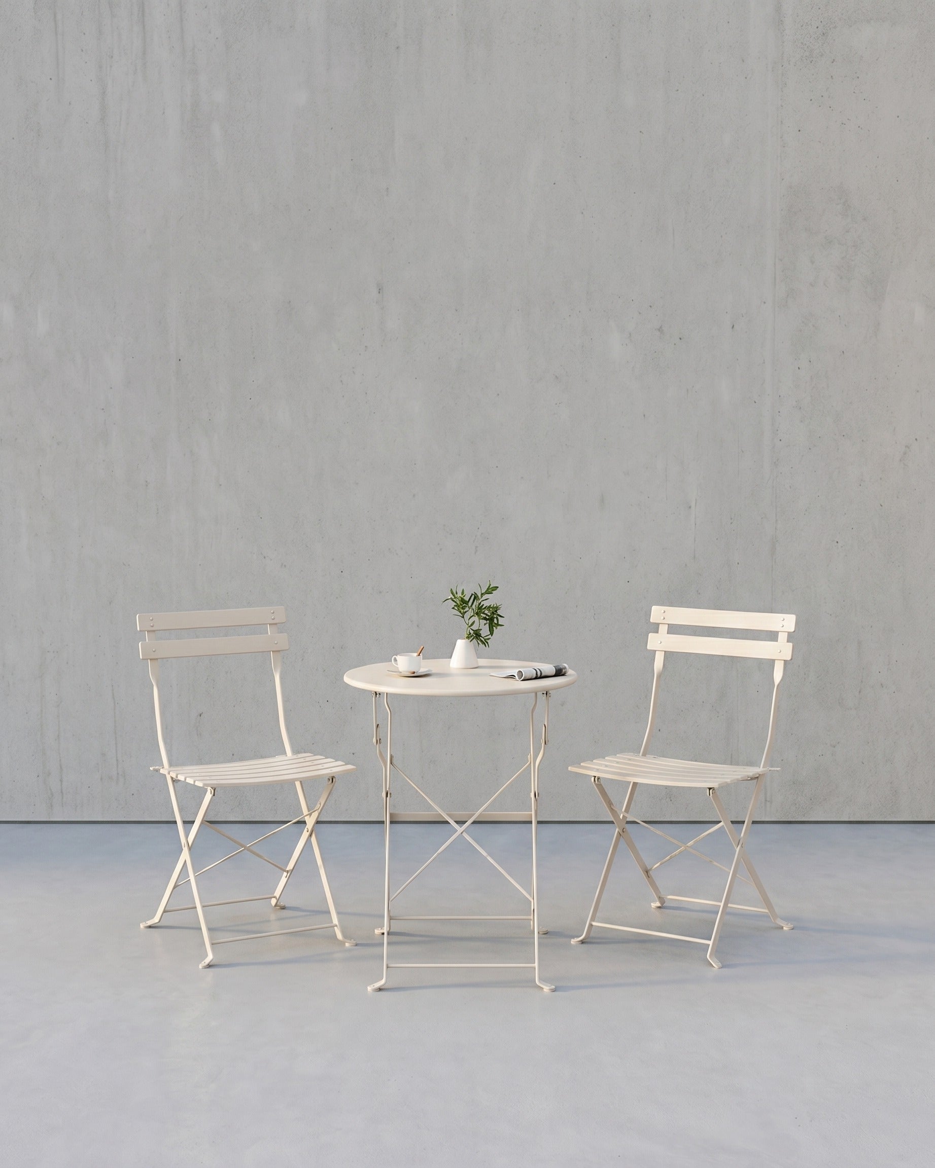 Balkonmöbel-Set, 3-teilig – Klapptisch mit 2 Stühlen – Stahlgestell – Wetterfest – Für Balkon und Terrasse – Beige