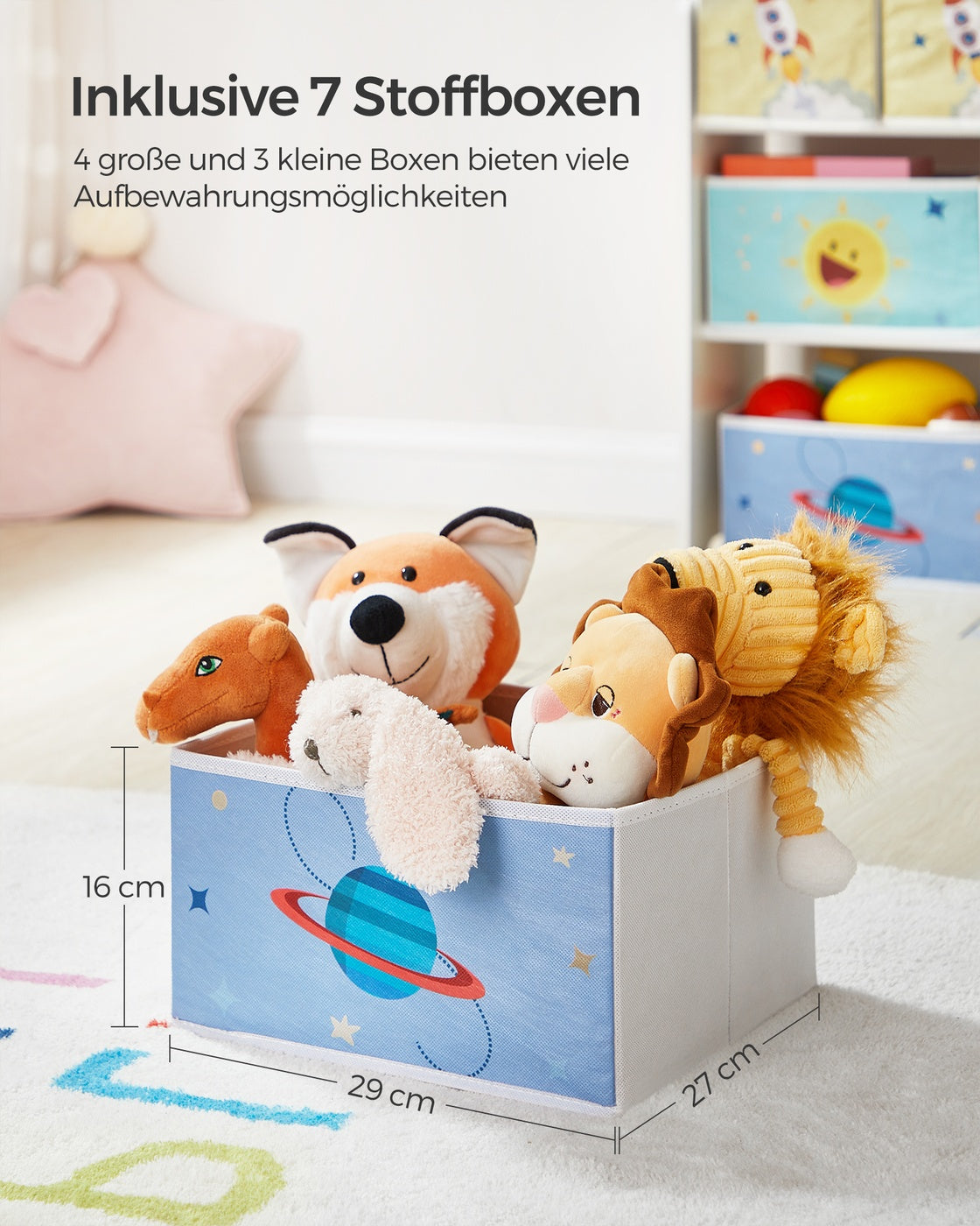 Spielzeugschrank mit 7 Aufbewahrungsboxen – Kinderzimmerschrank – Bücherregal mit Boxen – Sicher & Dekorativ