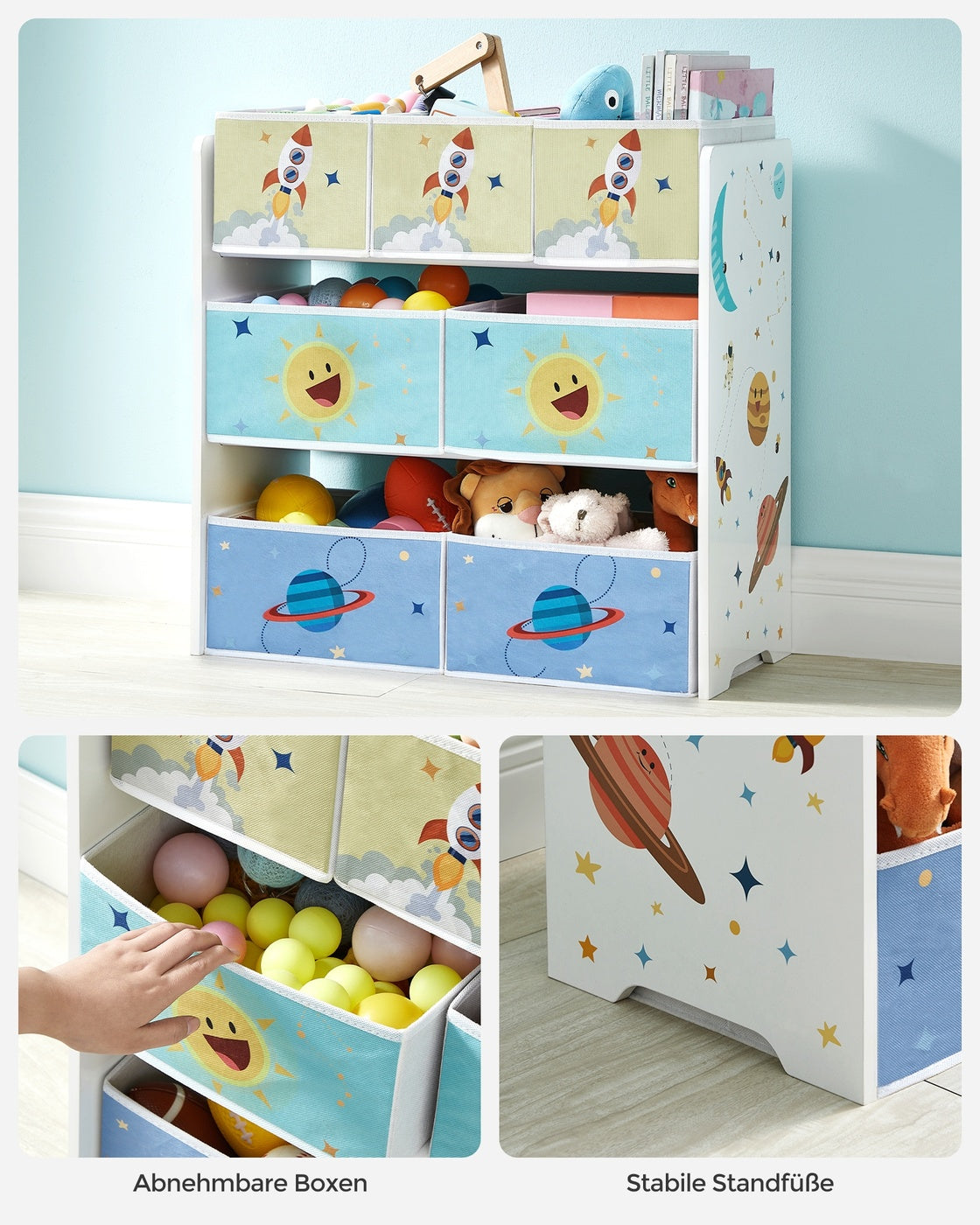 Spielzeugschrank mit 7 Aufbewahrungsboxen – Kinderzimmerschrank – Bücherregal mit Boxen – Sicher & Dekorativ