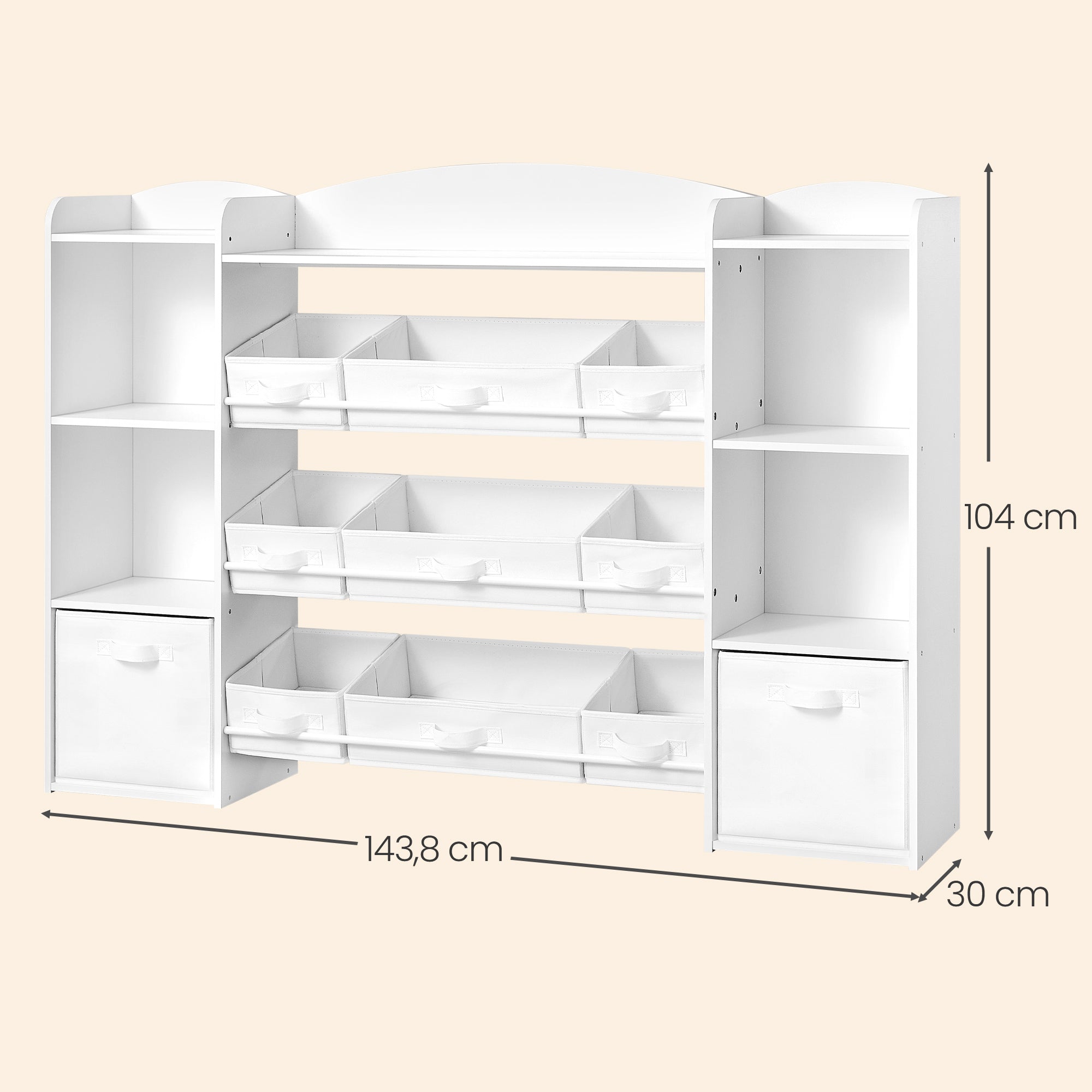 Kinderschrank Mit 4 Offenen Fächern - Mit 9 Mittleren Und 2 Seitlichen Boxen - Für Spielzeug